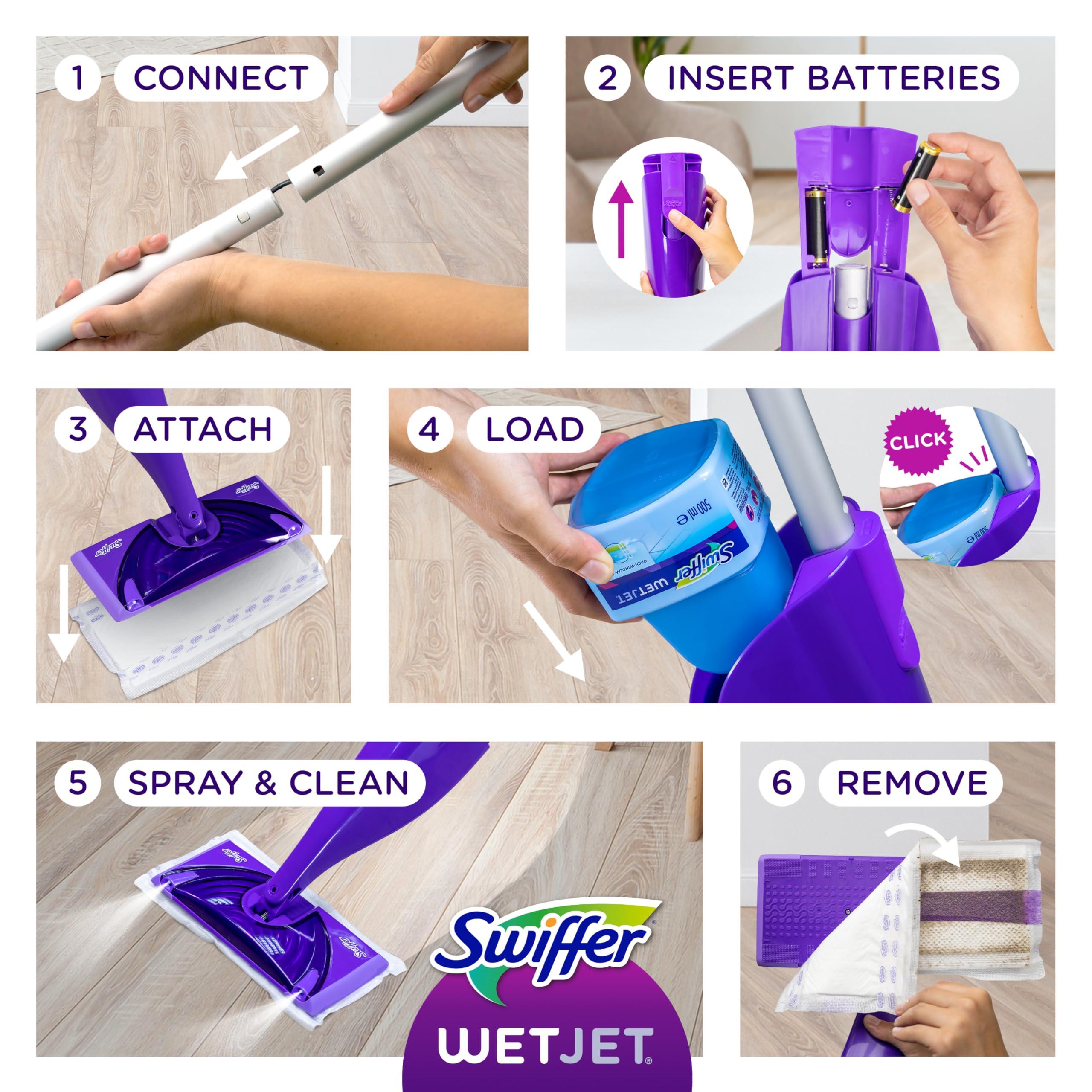 Swiffer WetJet Hardwood and Floor Spray Mop Cleaner Starter Kit, Includes: 1 Power Mop, 10 Pads, Cleaning Solution, Batteries - Image 7