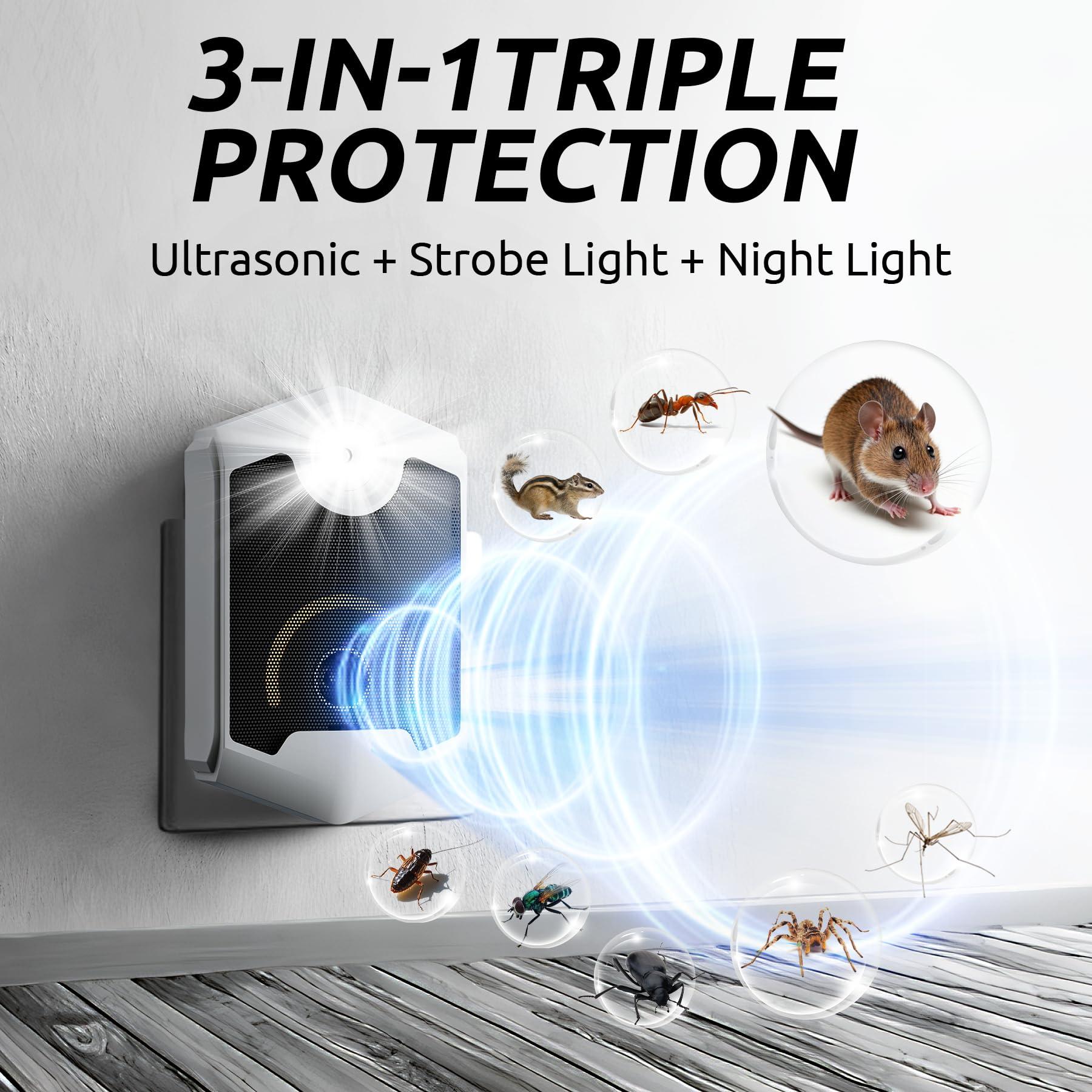 Ultrasonic Pest Control Repeller, Rat Repellent with Night&Flashing Light, Get Rid of Mice, Ant, Roach, Rodent, Mouse, Bugs, Mosquito, Mice, Ant Traps Indoor for Home Kitchen Garage Warehouse, 4 Packs - Image 5