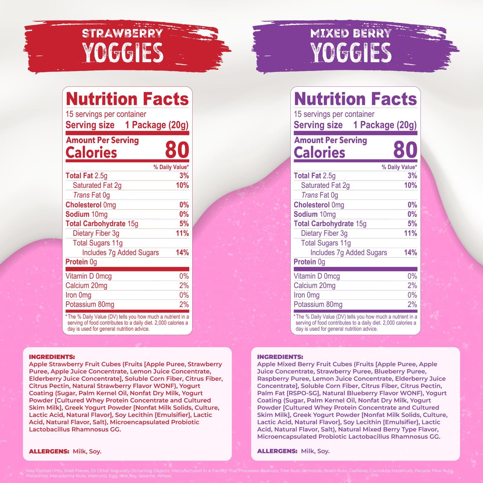 Nature's Garden Probiotic Yoggies Multi Pack, 21oz (Strawberry Yoggies 15x0.7 oz +Mixed Berry Yoggies 15x0.7 oz), Strawberry and Mixed Berry Yogurt Covered Snack, High Fiber, Real Fruit Pieces, No Artificial Ingredients, Healthy Snack for Adults - Image 2
