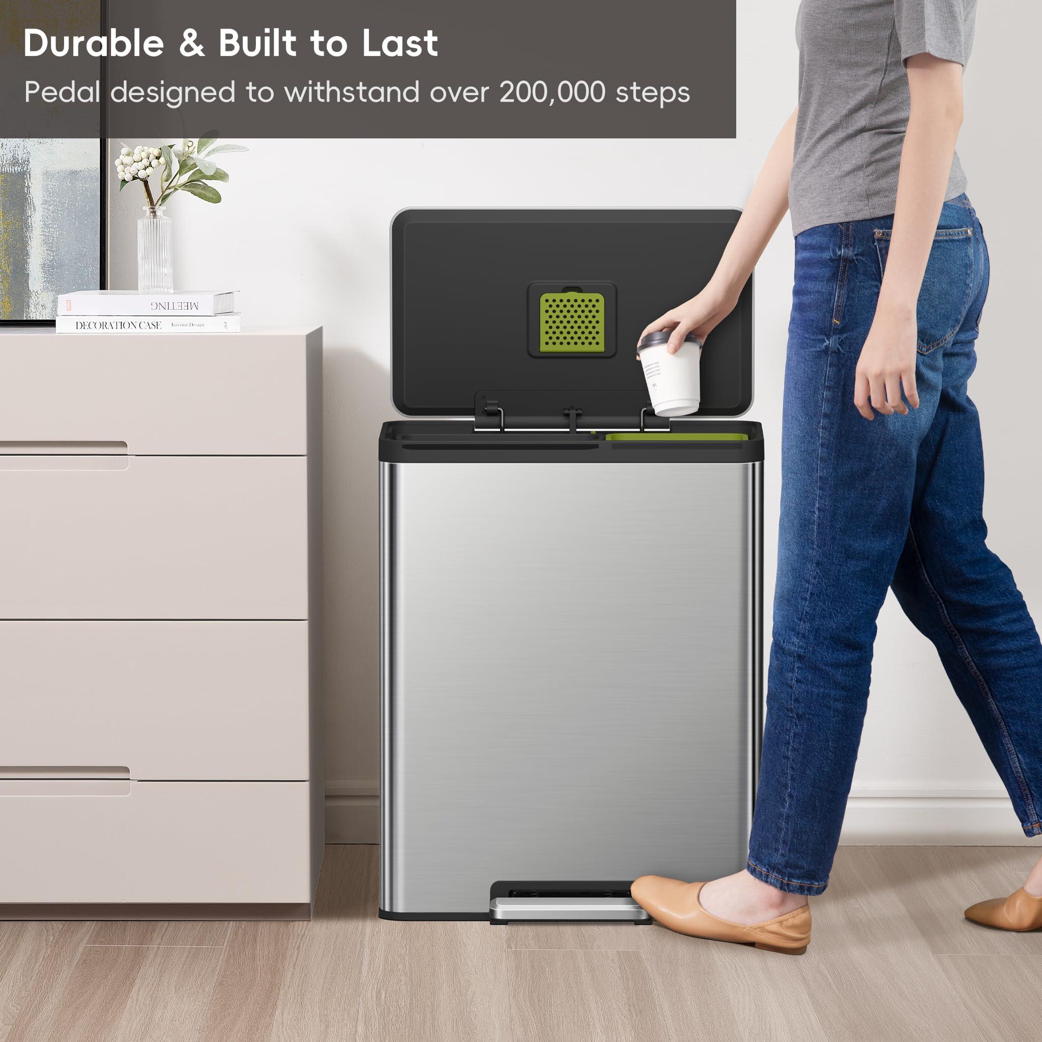 EKO EcoCasa II 36L+24L Dual Trash Can with Recycle Bin, Stainless Steel Garbage Can with Lid, Deodorizer Compartment, Odor-Proof and Fingerprint Resistant - Image 7