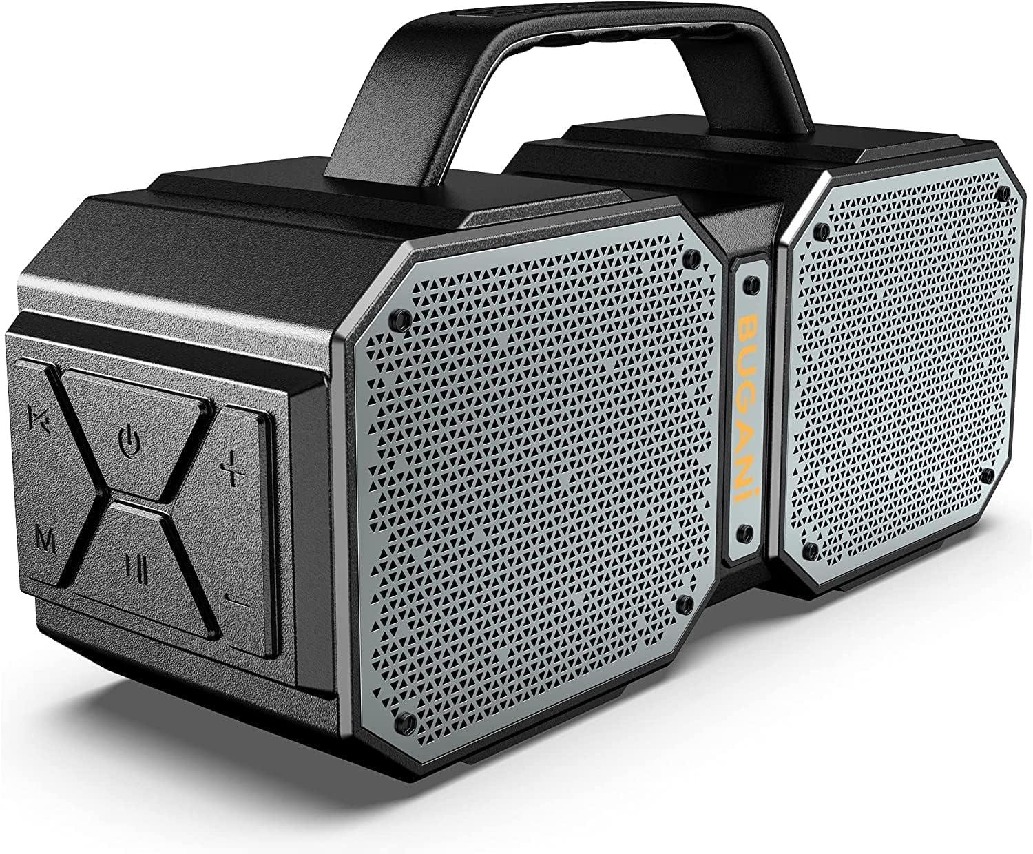BUGANI Bluetooth Speaker, Shock Portable Bluetooth Speaker, Bluetooth 5.3, Waterproof, Wireless Speakers, 60W Super Power, Outdoor Speaker, Black (New Model)