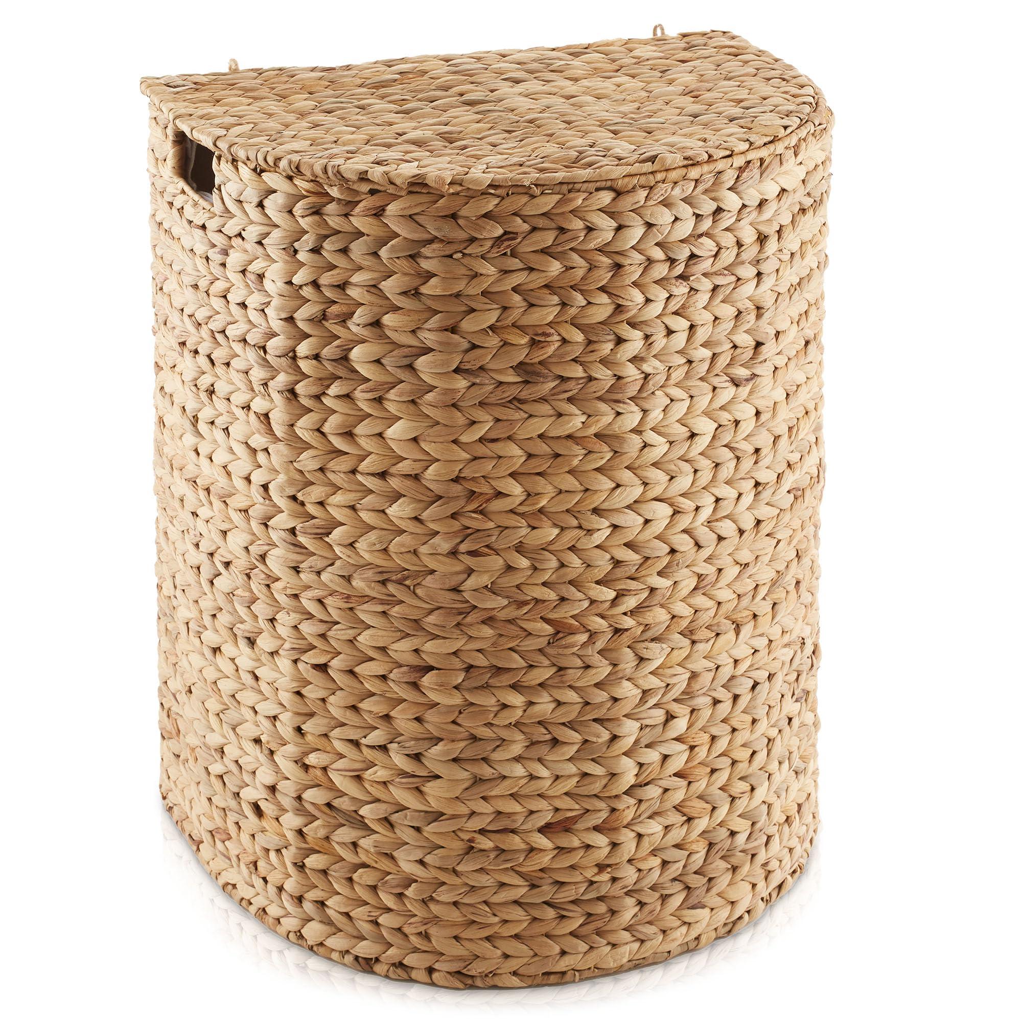 Casafield Half Moon Laundry Hamper with Lid and Removable Liner Bag - Natural, Woven Water Hyacinth Laundry Basket for Clothes and Towels - Image 4