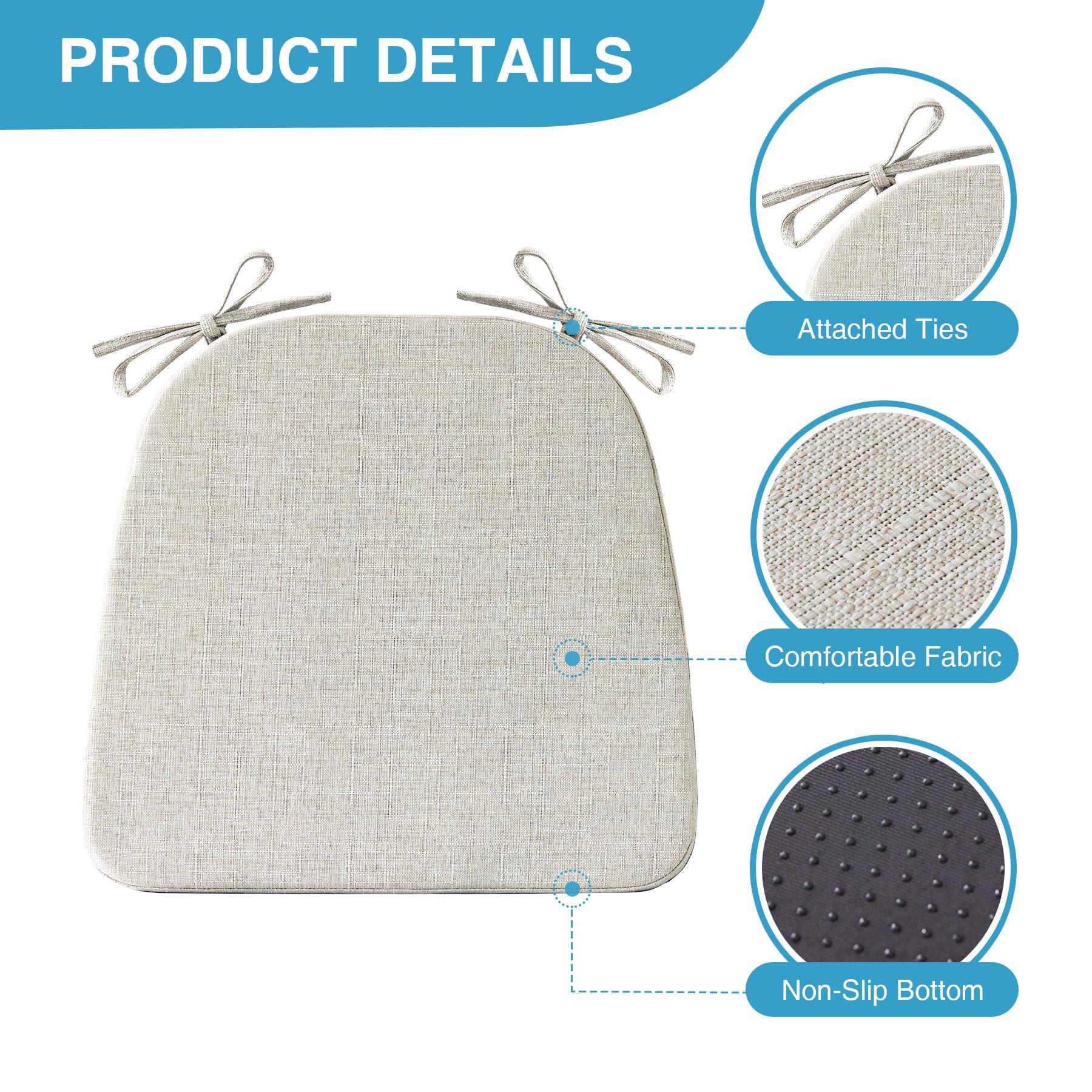 IASEAHK Chair Cushions for Dining Chairs Set of 6, Non Slip Kitchen Chair Pads, 17" x 16" x 2", Indoor Dining Chair Cushions with Ties, Seat Cushion for Kitchen Chairs, Chair Pads, Beige - Image 3