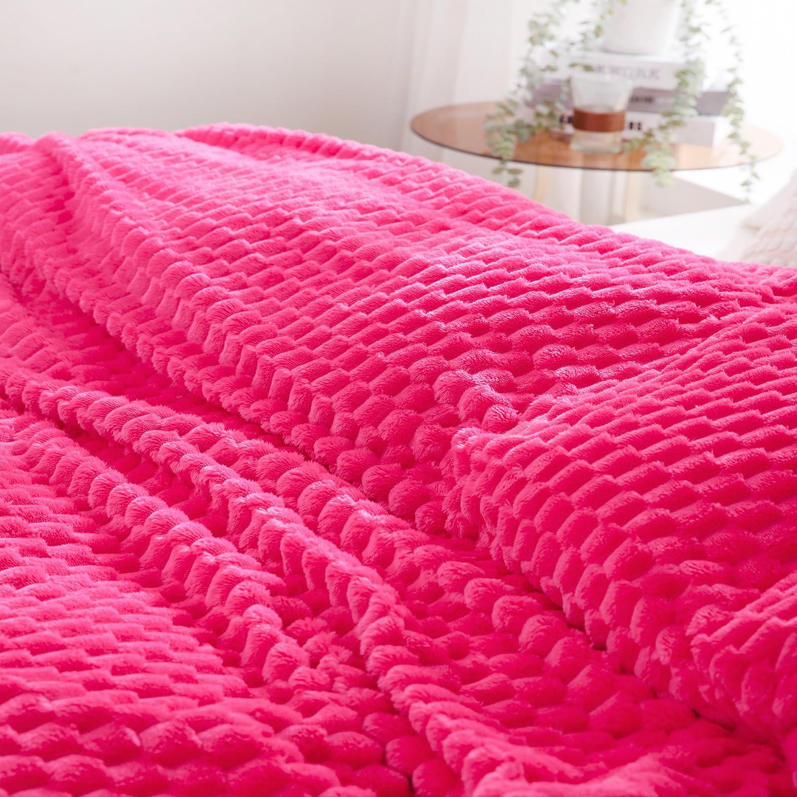 Puncuntex Hot Pink Throw Blanket 50"×60" inches Gifts for Mom Fuzzy 3D Jacquard Decorative Flannel Fleece Super Soft Plush Cozy Blanket for Couch Sofa Chair Lightweight - Image 5
