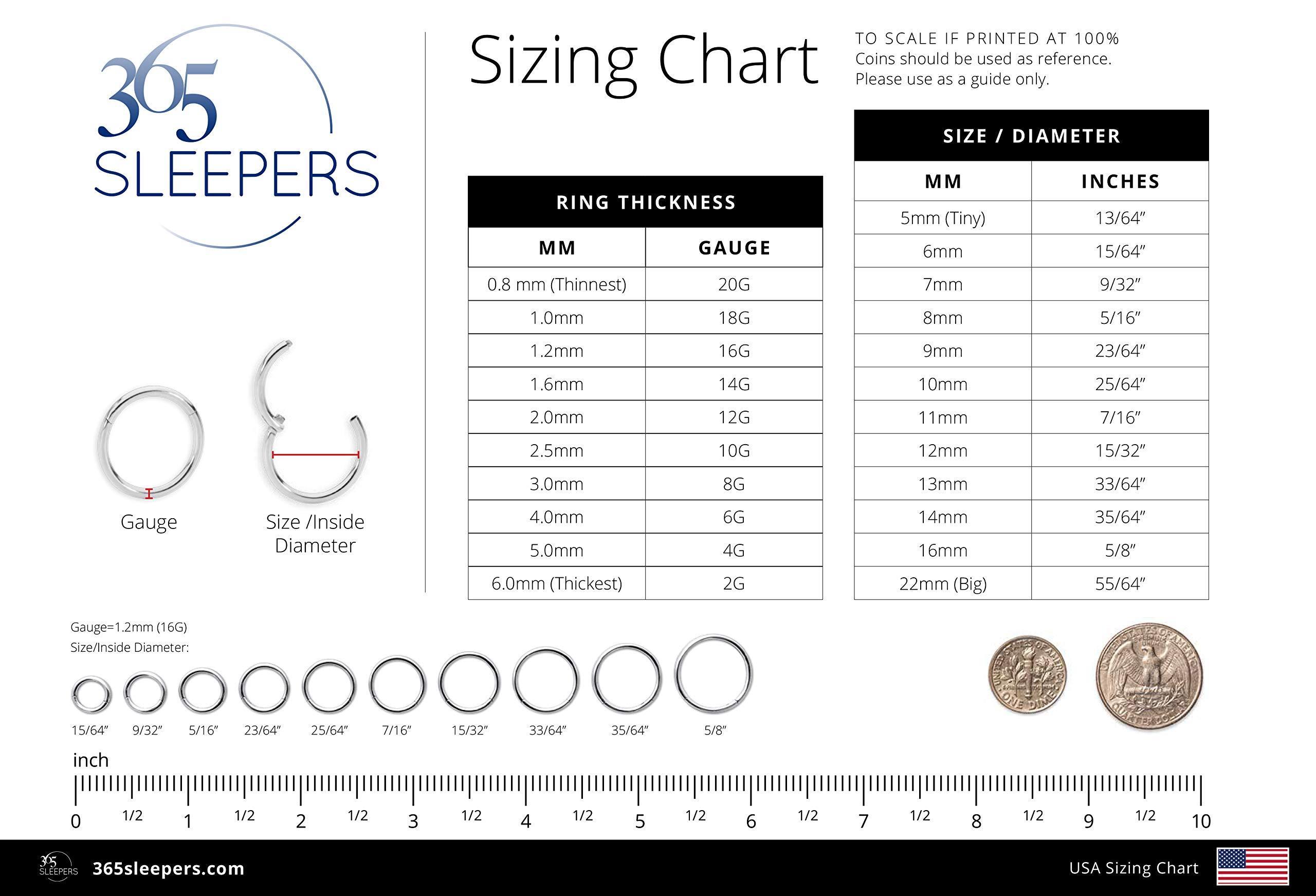 365 Sleepers Titanium Implant Grade Nose Rings 20G 18G 16G 14G 12G 10G 8G 6G Septum Jewelry Hinged Segment Ring Body Piercing Hoop Lip Rings Helix Cartilage Rook Earrings Nickel Free Hypoallergenic - Image 6