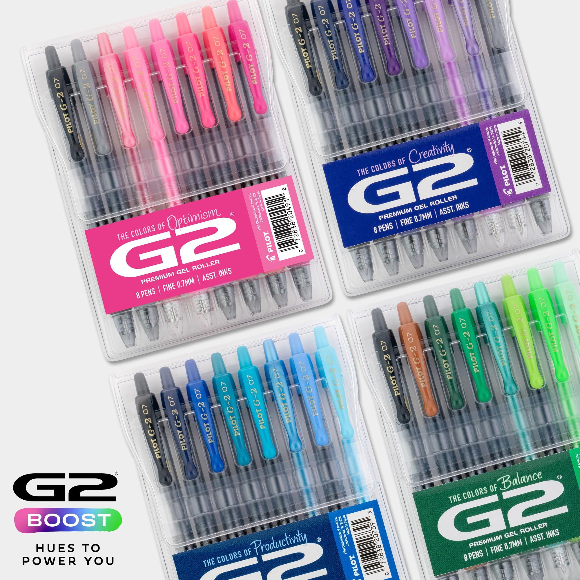 PILOT, G2 Premium Gel Roller Pens, G2 Boost Blues Pack, The Colors of Productivity, 8 Pack Pouch, Fine Point 0.7 mm, Assorted - Image 7
