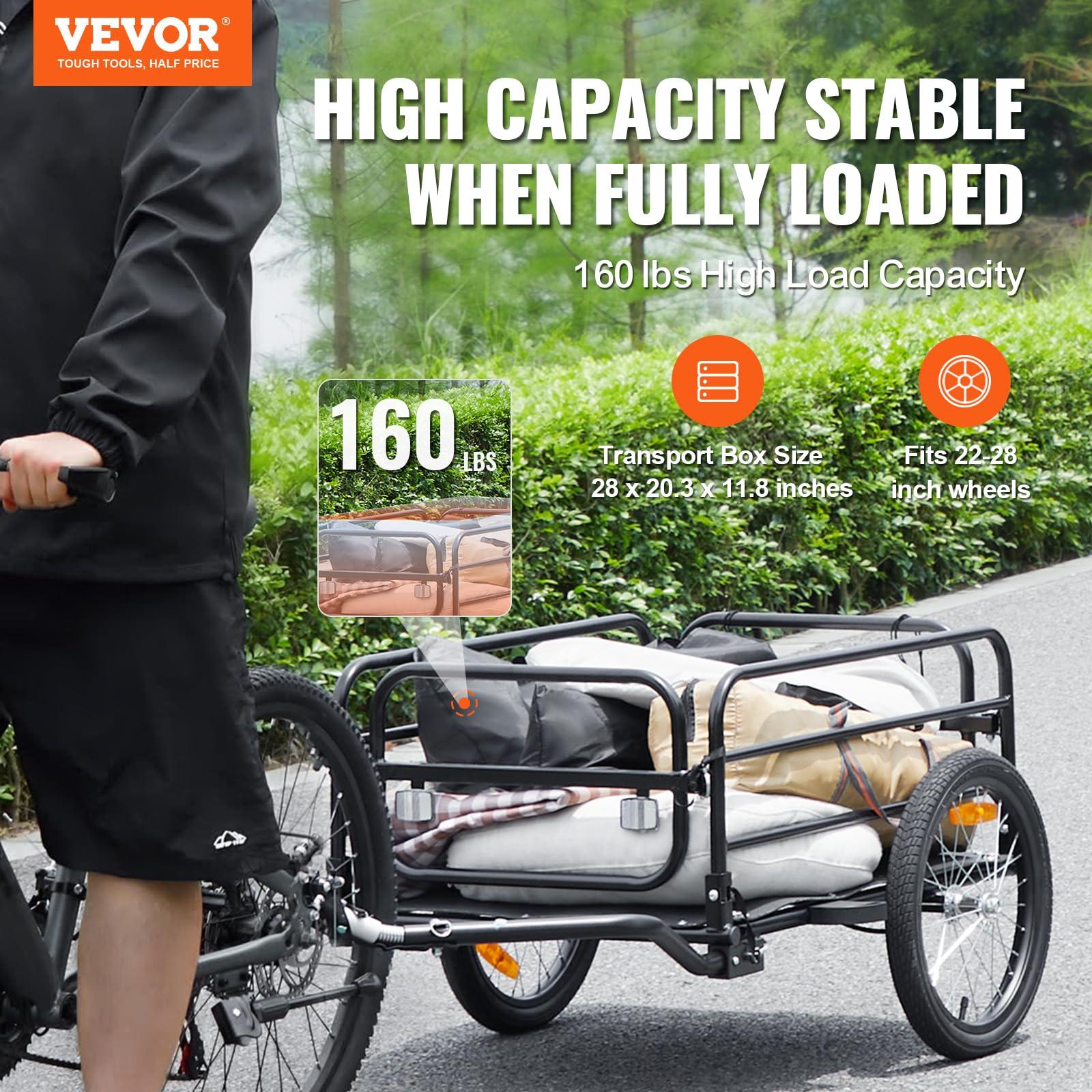VEVOR Bike Cargo Trailer, 88/100/160 lbs Load Capacity, Heavy-Duty Bicycle Wagon Cart, Foldable Compact Storage with Universal Hitch - Image 2