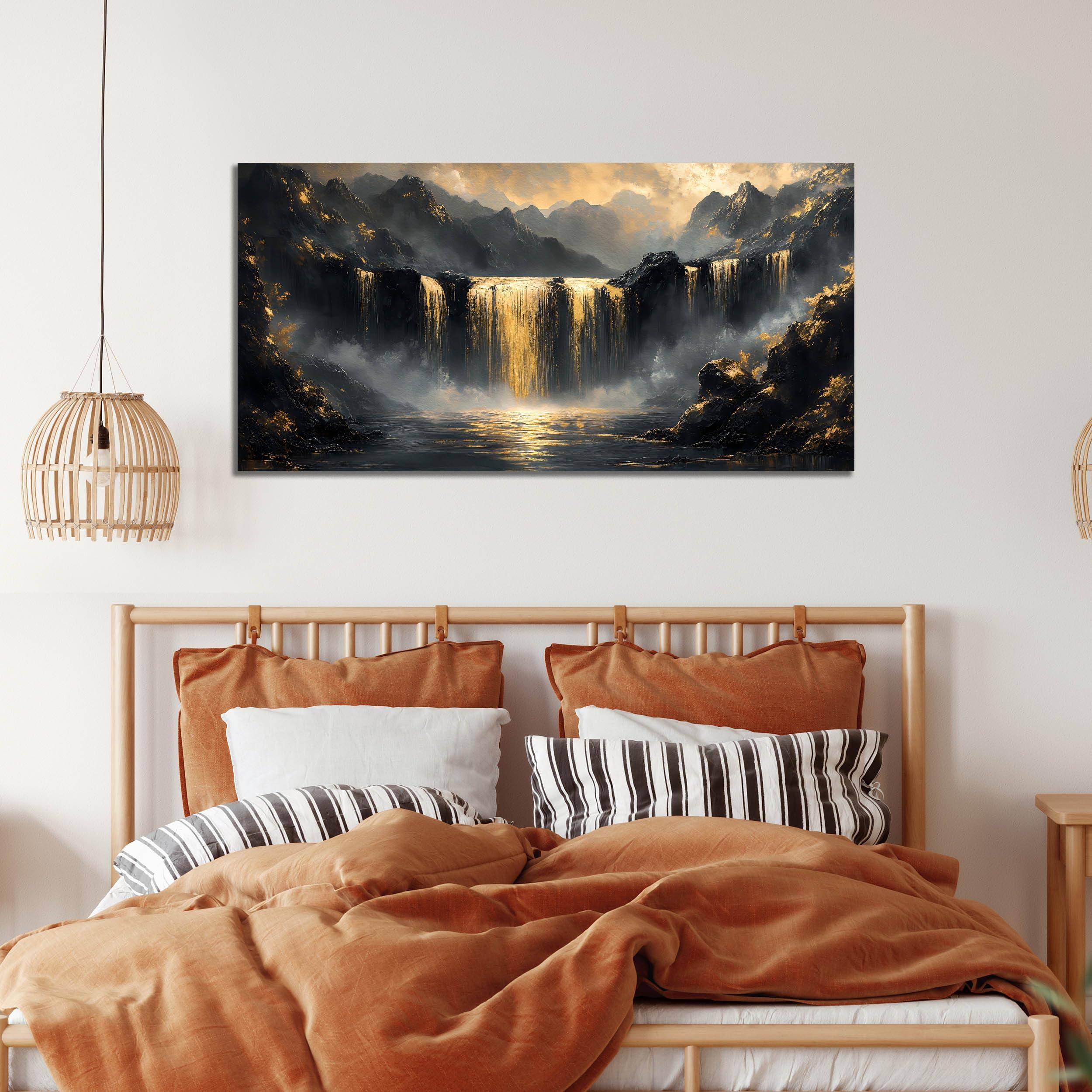 HUBOSKN Waterfall Canvas Wall Art for Living Room - Mountain Art Wall Decor for Office - Modern Wall Art for Bedroom Size 20" x 40" - Image 2