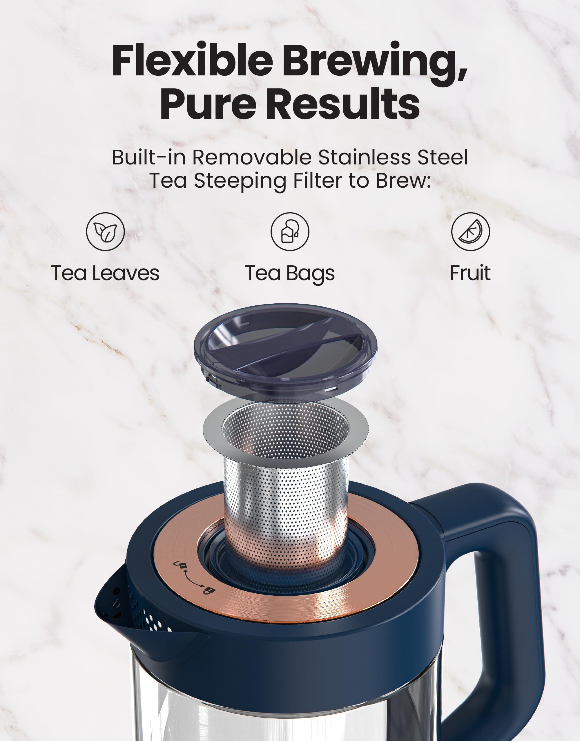 Vianté Electric Kettle With Infuser For Loose Leaf Tea. Hot Tea Maker With Temperature Control And Automatic Shut Off. Kettle With Brewing Programs. 1.5 Liters Capacity | Midnight Blue Color - Image 3