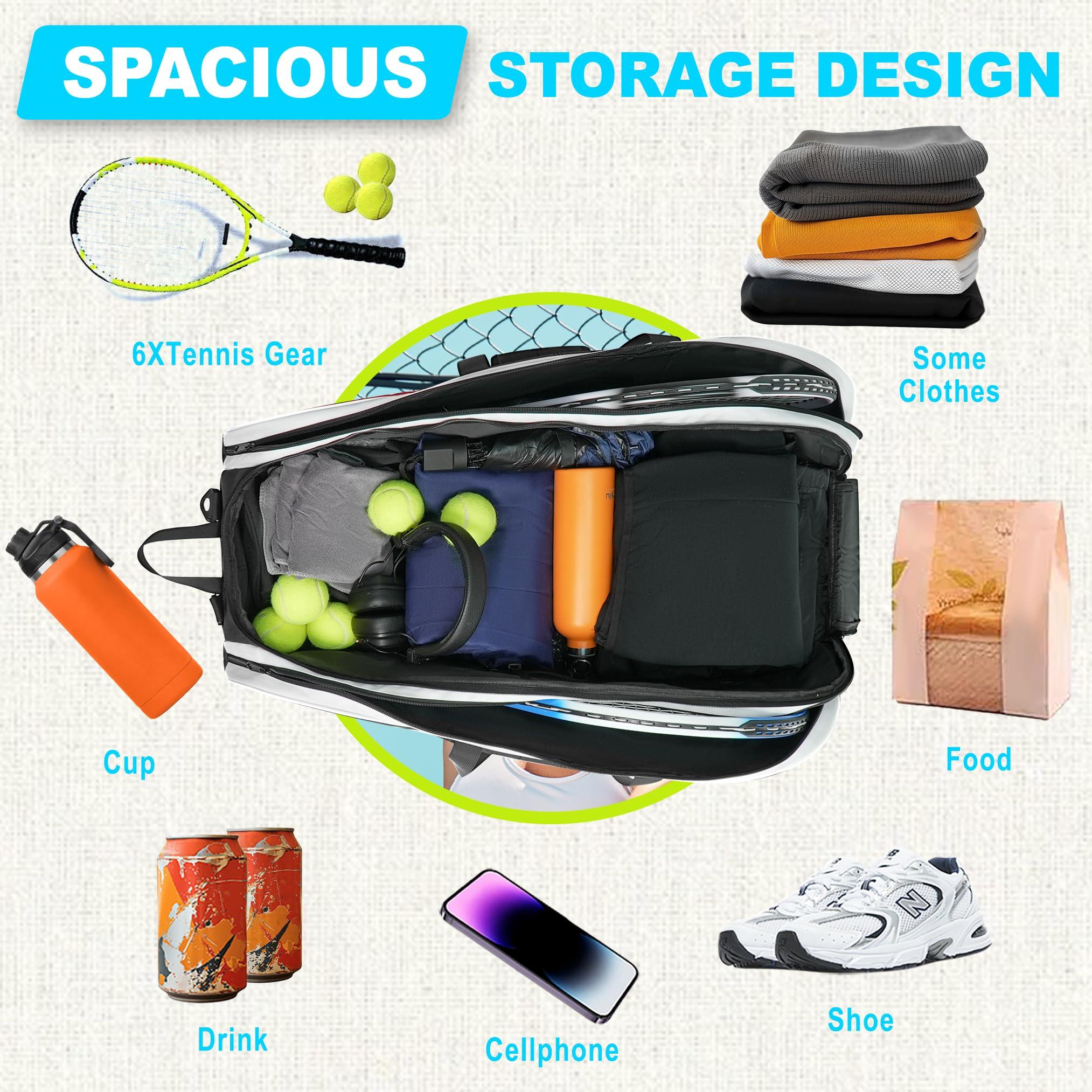 UNIHIMAL Tennis Bag 6 Rackets, Tennis Backpack Large Storage with Shoes Compartment, Cooler Pocket & Removeable Shoulder Strap, Multifunction Tennis Racket Bag for Sport Equipment - Image 3