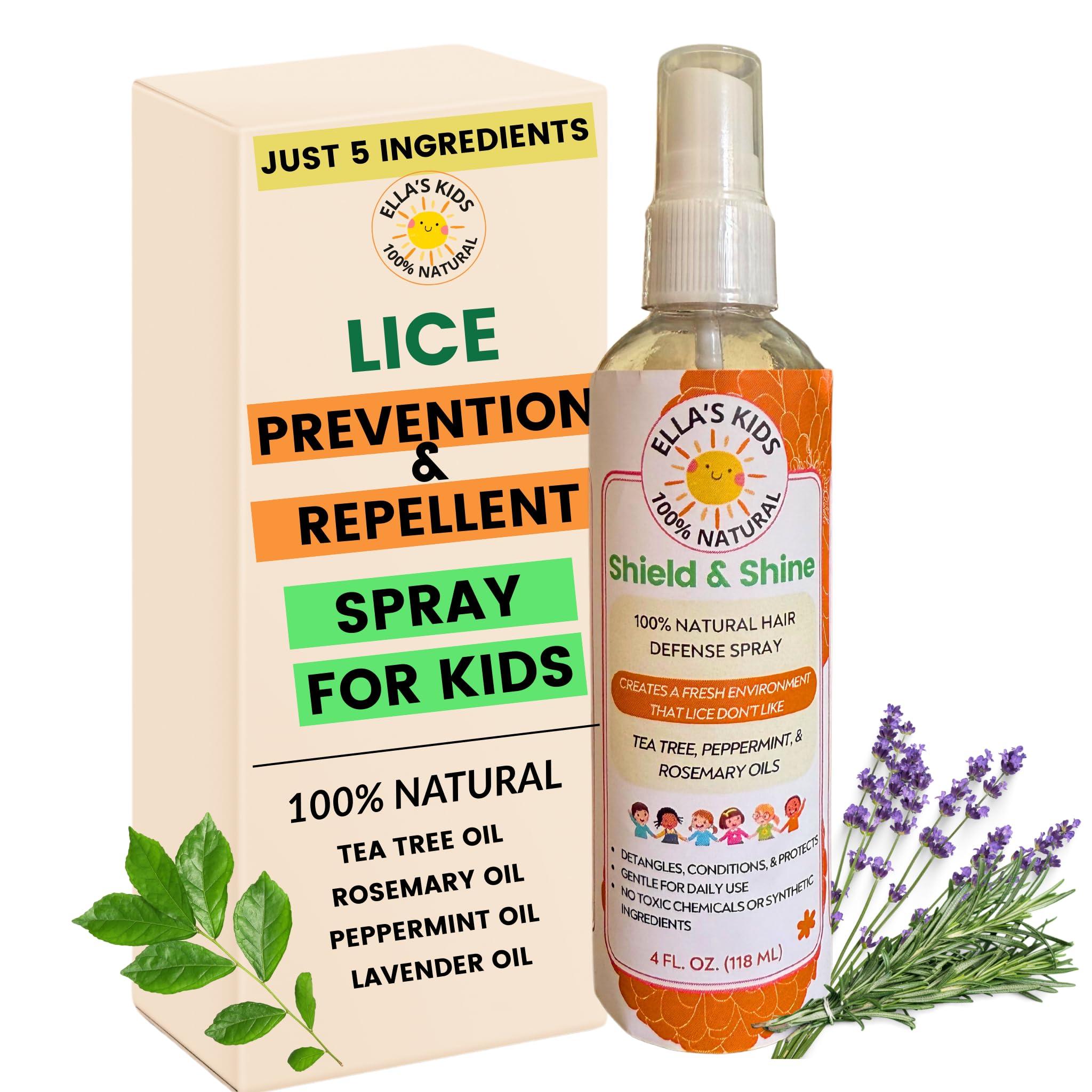 Natural Lice Prevention and Repellent Spray for Kids Hair – Made with Essential Oils, Detangles and Conditions, Only 5 Oil Ingredients - Tea Tree, Rosemary, and Lavender Oils by Ella’s Kids