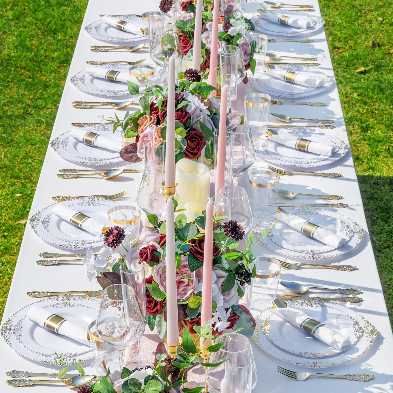 Nervure 350PCS Gold Plastic Plates - Gold Plastic Dinnerware Sets for 50 Guests - 100 Disposable Plates, 150 Silverware, 50 Cups, 50 Napkins for Wedding & Party & Graduation - Image 8