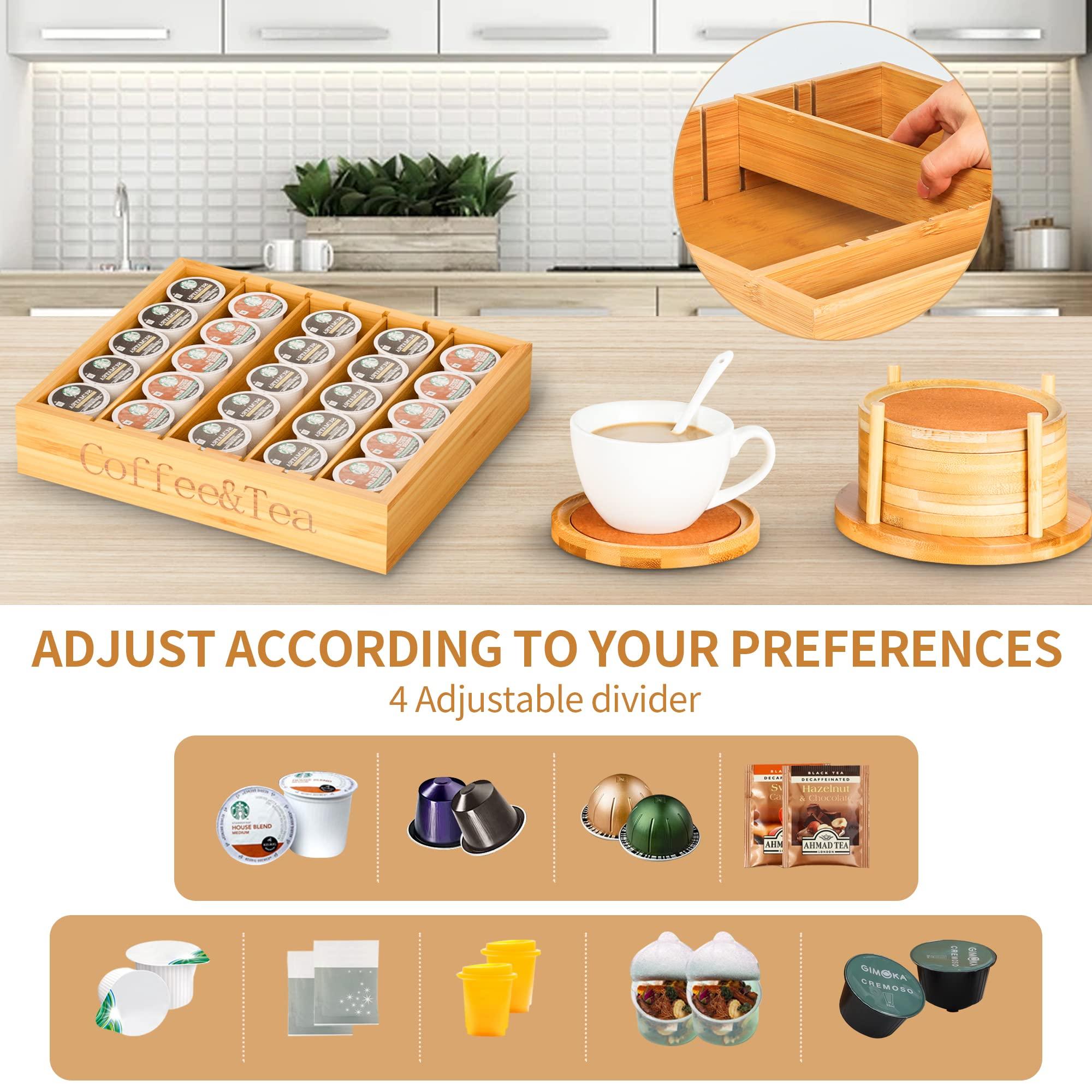 MinBoo Bamboo K Cup Holder for Drawer or Countertop Coffee Pod Holder 25-36 K Cup Pod Storage Tea bag organizer K Cup Storage for Coffee Station Home Office and Kitchen (Bamboo) - Image 6