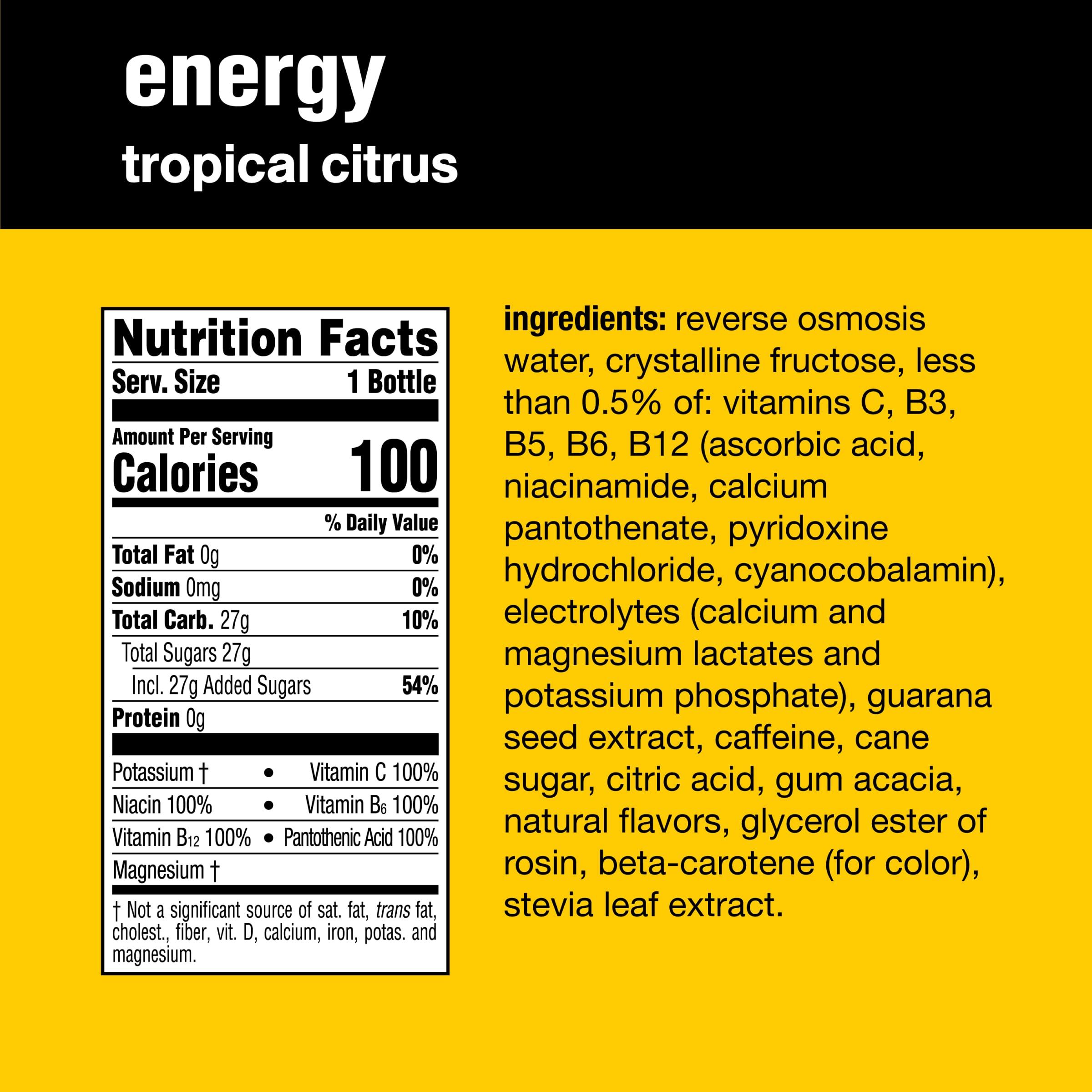 vitaminwater Energy Tropical Citrus Nutrient Enhanced Flavored Water Beverage, 20 fl oz Bottles, 12 Pack - Image 2