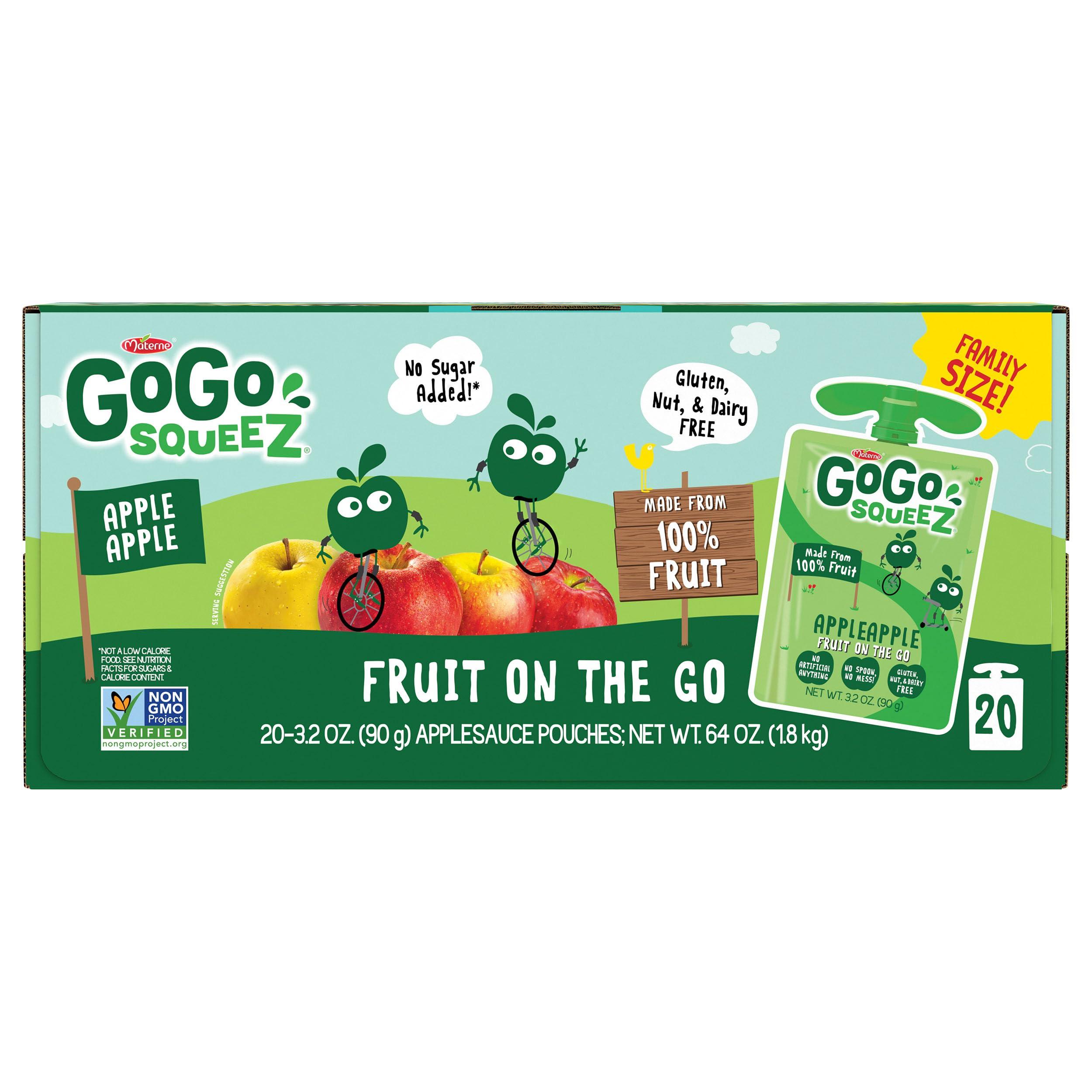 GoGo squeeZ Applesauce and Fruit Puree, Apple Apple, 3.2 oz (Pack of 20), Unsweetened Fruit Snacks for Kids, Gluten Free, Nut Free and Dairy Free, Recloseable Cap, BPA Free Pouches - Image 3