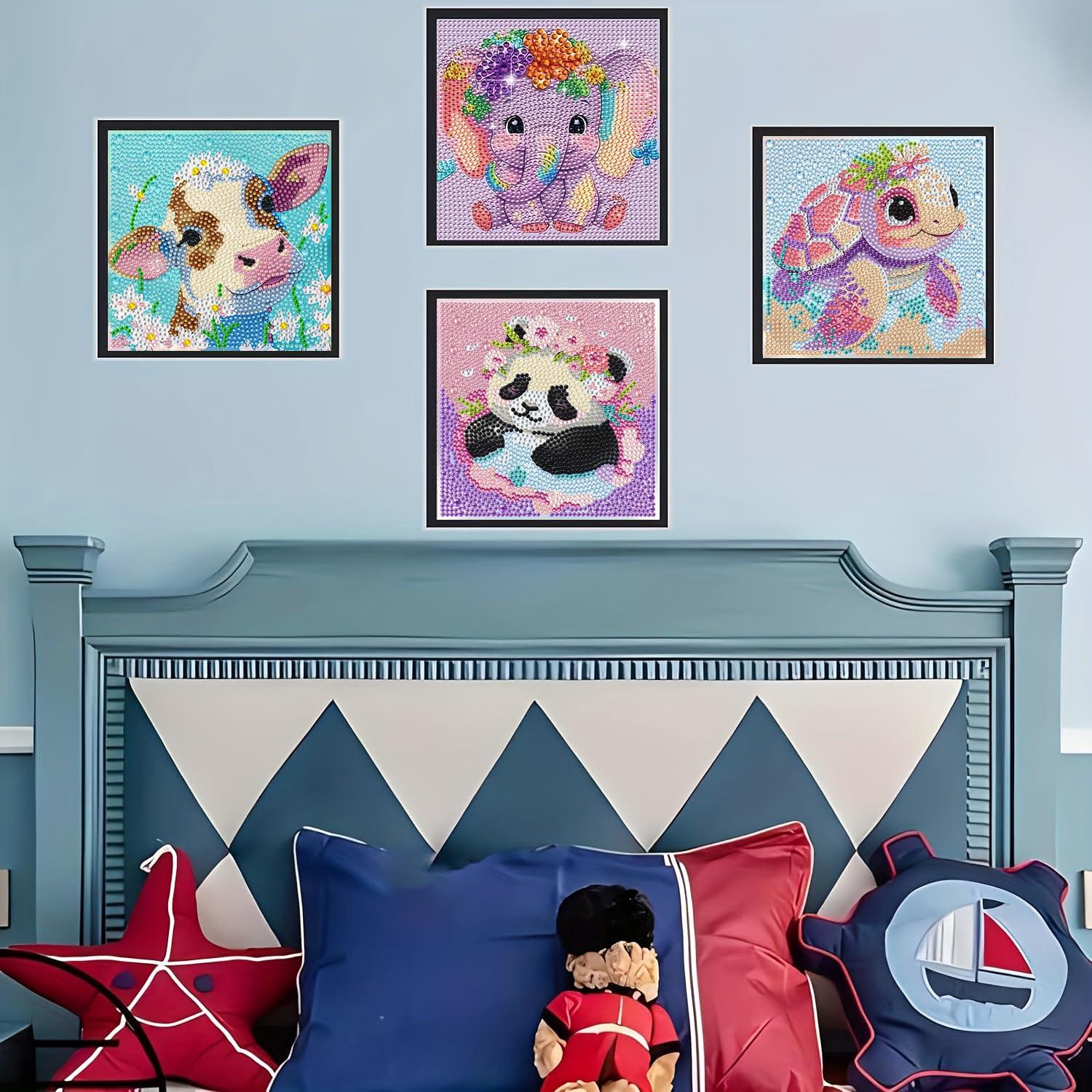 wavaiov 4 Pack Cartoon 5D Diamond Art Painting Kits, Cute Animals DIY Diamond Arts Mosaic Kits for Adult Beginner, Full Round Drill Gem Art for Home Wall Decor Present 6X6 inch - Image 4