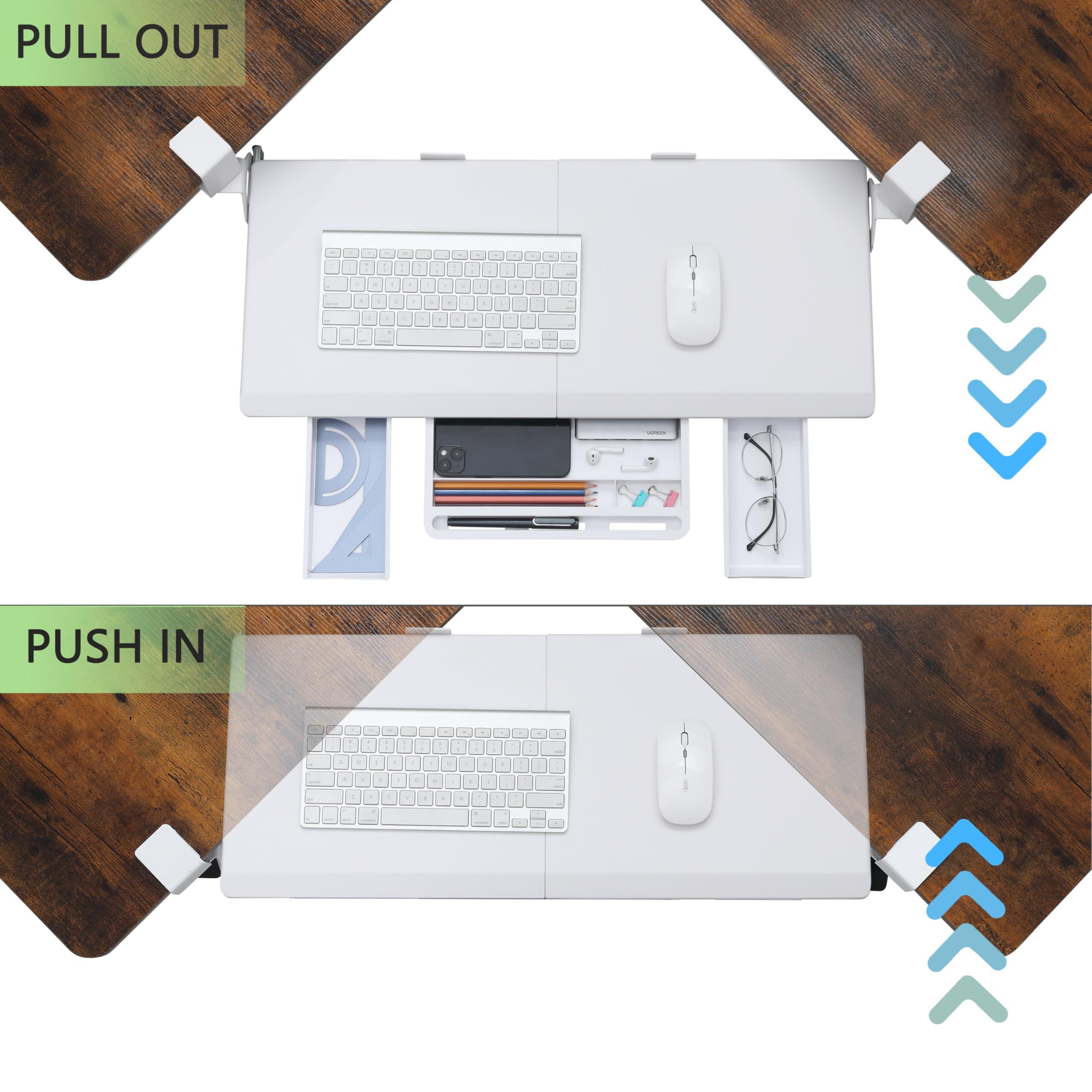 ETHU Keyboard Tray Under Desk, Ergonomic Corner Keyboard Tray with 180° Adjustable C Clamp for L Shape Desk 26.77" X 12.2" Easy to Install, Computer Keyboard Stand for Home and Office (White) - Image 5