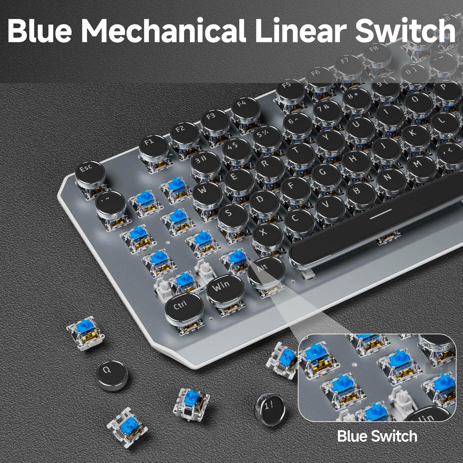 SEUNKWANG EWEADN TK940 Wireless Mechanical Typewriter Keyboard,80% Layout with White Backlit, Anti-Ghosting, Blue Switch Bluetooth/2.4GHz/USB-C Aesthetic Keyboard-Black - Image 4