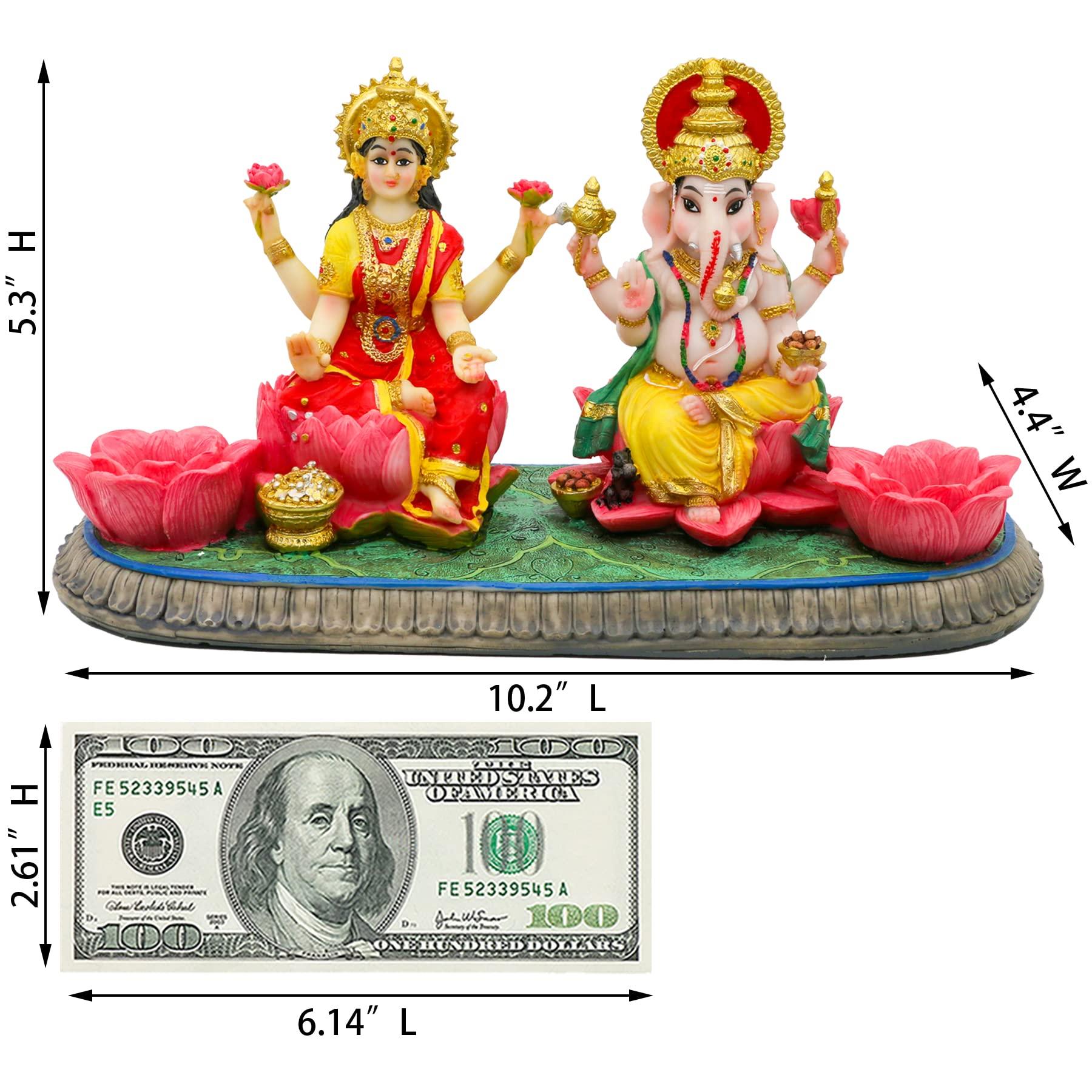 Indian God Ganesha Lakshmi Statue - 5.3”H Indian Idol Laxmi Ganesh with LED Diyas for Diwali Gifts Decor Home Office Mandir Temple Altar Puja Item Hindu Murti Pooja Sculpture - Image 2