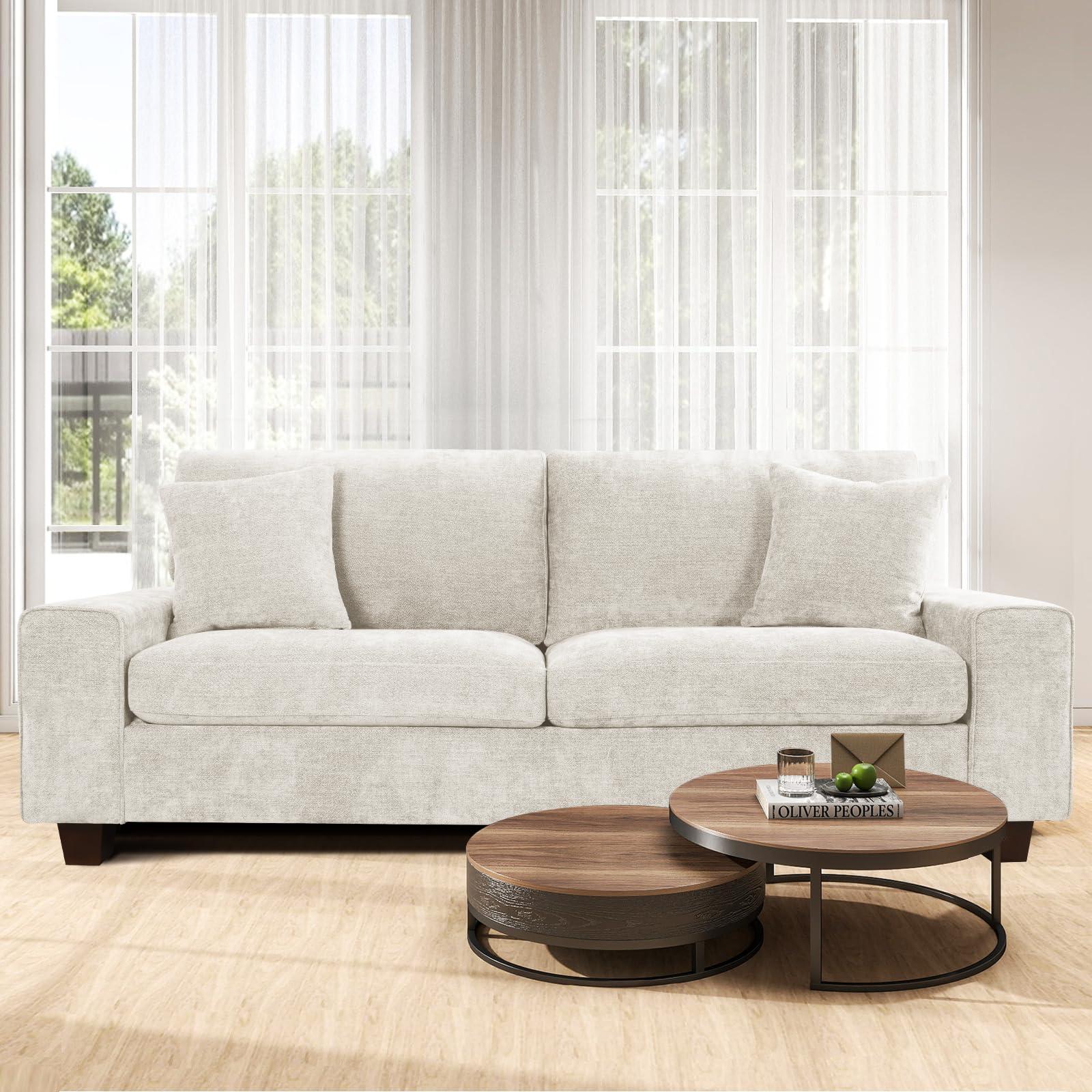 Czpalo 71.25" Chenille Sofa Couches for Living Room, 2 Seater Sofa with 2 Pillows, Small Modern Loveseat Couch for Small Spaces, Office. (Beige, 71.25 inches)