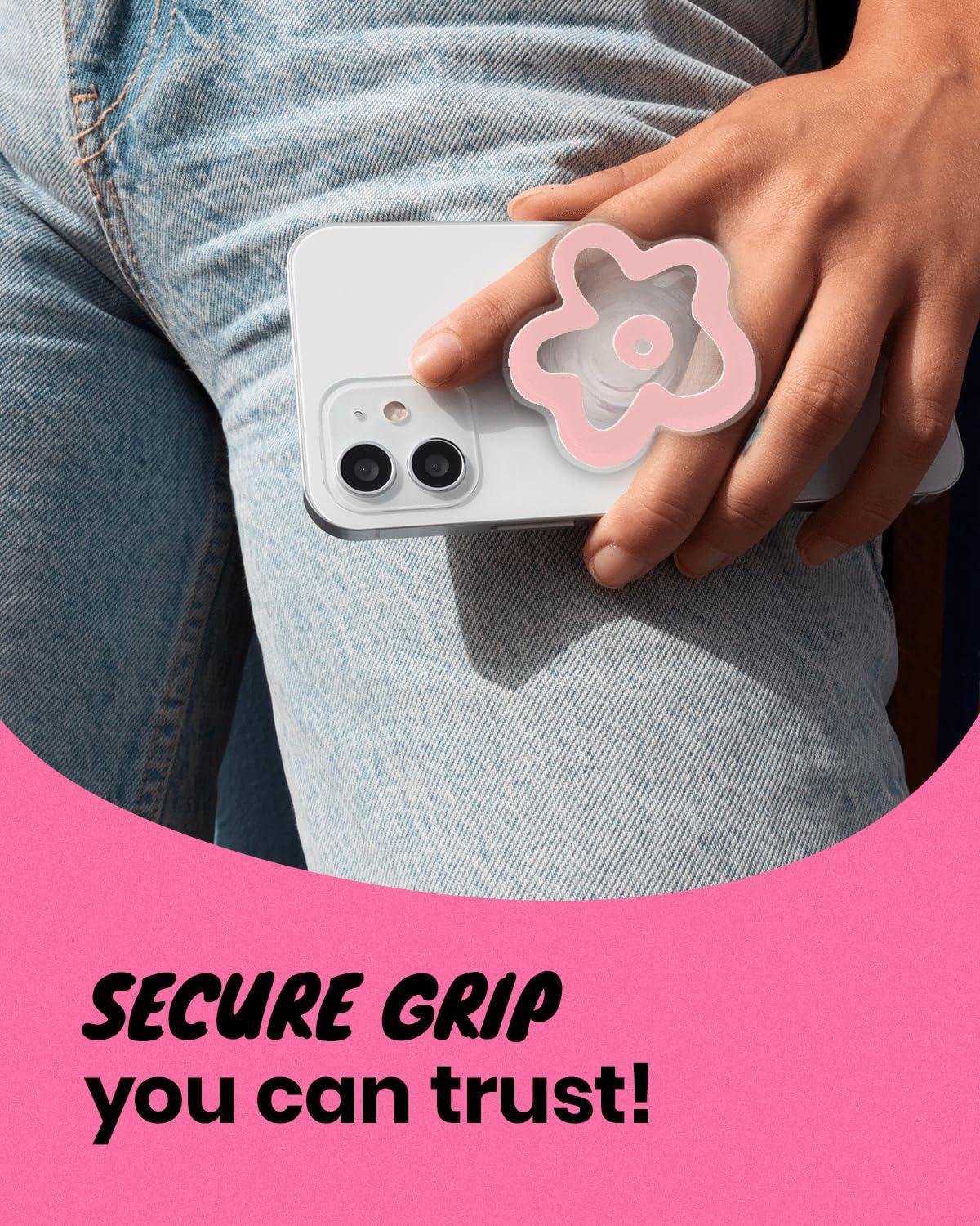 OnTheGrip Cute Transparent Daisy Flower Shape Design Mobile Phone Grip Compatible with Magsafe Multi Functional Collapsible Stand Holder for Smartphone Tablet Cell Phone Accessory (Pink) - Image 5