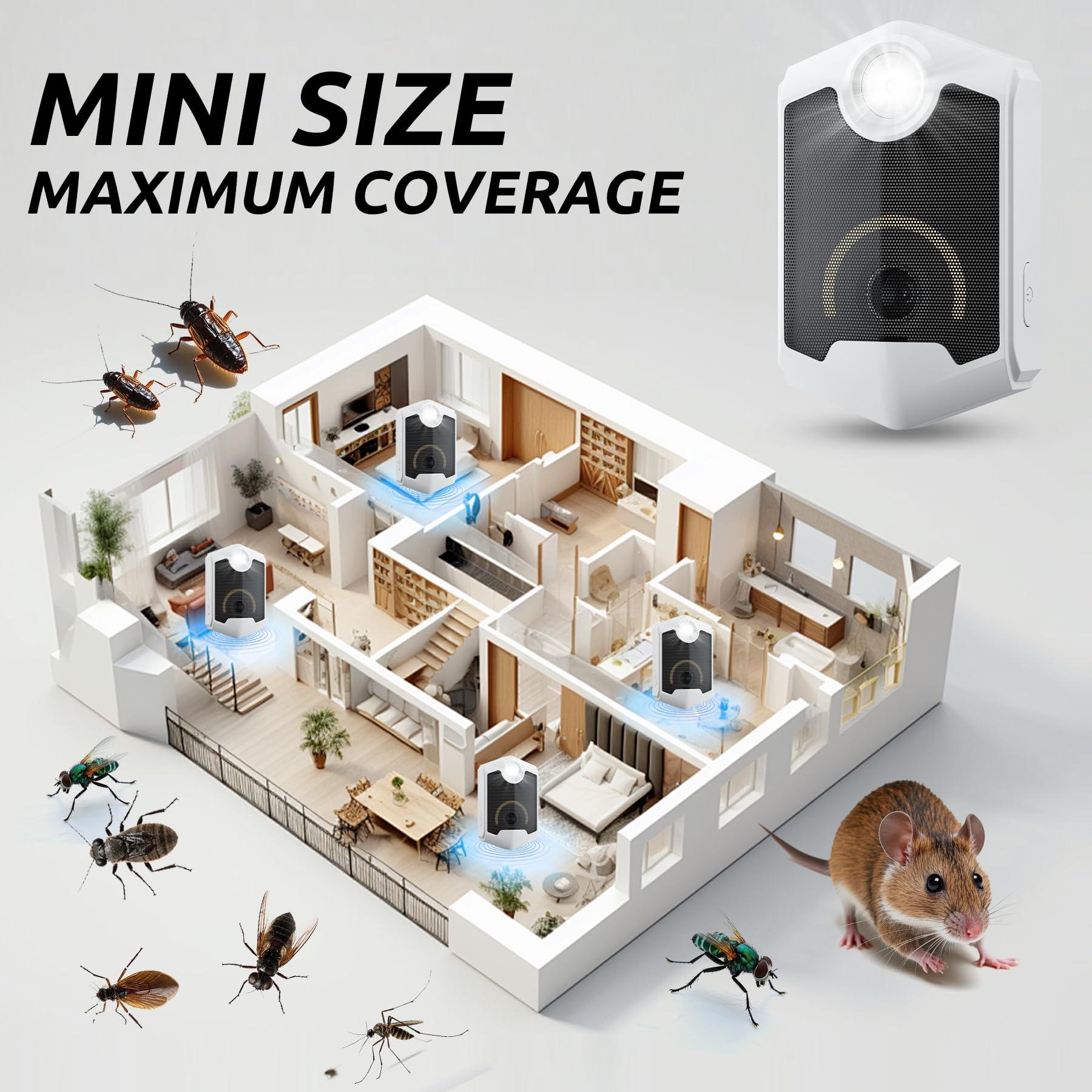 Ultrasonic Pest Control Repeller, Rat Repellent with Night&Flashing Light, Get Rid of Mice, Ant, Roach, Rodent, Mouse, Bugs, Mosquito, Mice, Ant Traps Indoor for Home Kitchen Garage Warehouse, 4 Packs - Image 8