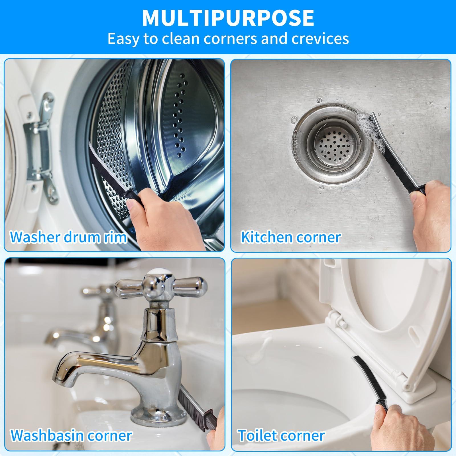 4TH Multi-Purpose Hard Bristle Crevice Cleaning Brush -Deep Reach Gap Cleaning Tool for Household Use -Versatile, Durable, Thin Brush to Clean Tight Spaces -4 Pcs, Black - Image 5