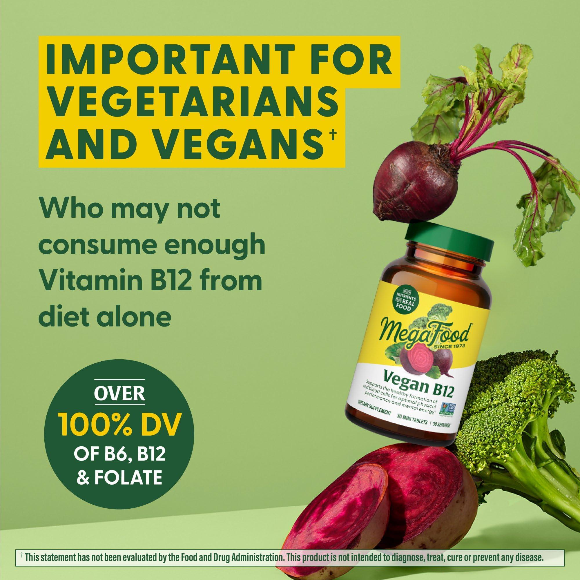 MegaFood Vegan Vitamin B12, Vitamin B Supplement with Vitamin B6, B12 Vitamins, and Folic Acid, Supports Cellular Energy Production, Nervous System Health & Cardiovascular Function - 30 Tablets - Image 4