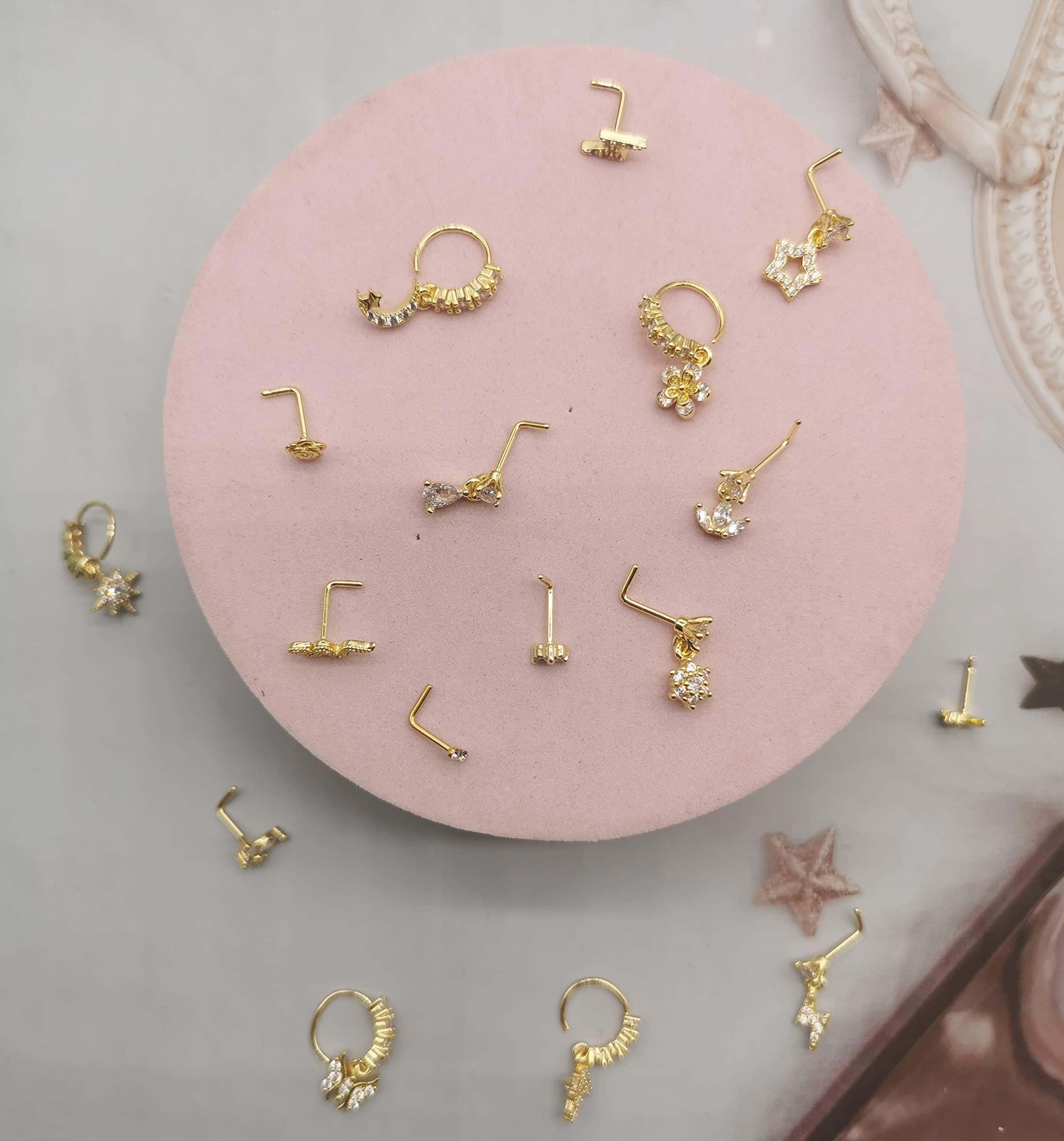 SAMOCO 20Pcs 20G Dangle Nose Ring L Shaped Dangling Nose Stud for Women Stainless Steel Nose Ring Studs CZ Flower Dangle Nose Rings Hoops Nose Piercing Jewelry - Image 7