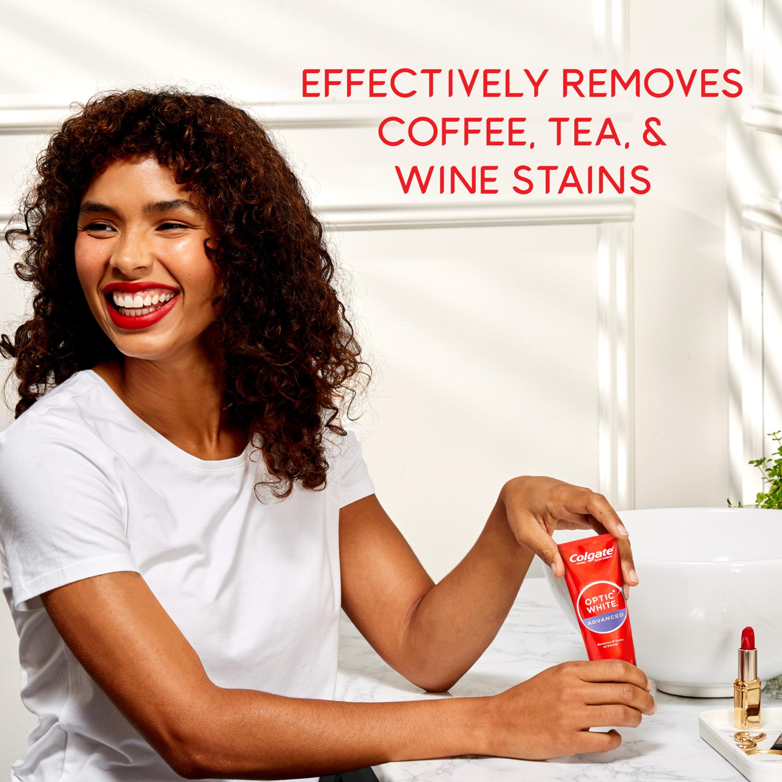 Colgate Optic White Advanced Hydrogen Peroxide Toothpaste Pack, Teeth Whitening Toothpaste, Enamel-Safe Hydrogen Peroxide Formula, Helps Remove Tea, Coffee, and Wine Stains, Icy Fresh, 3 Pack, 3.2 oz - Image 9
