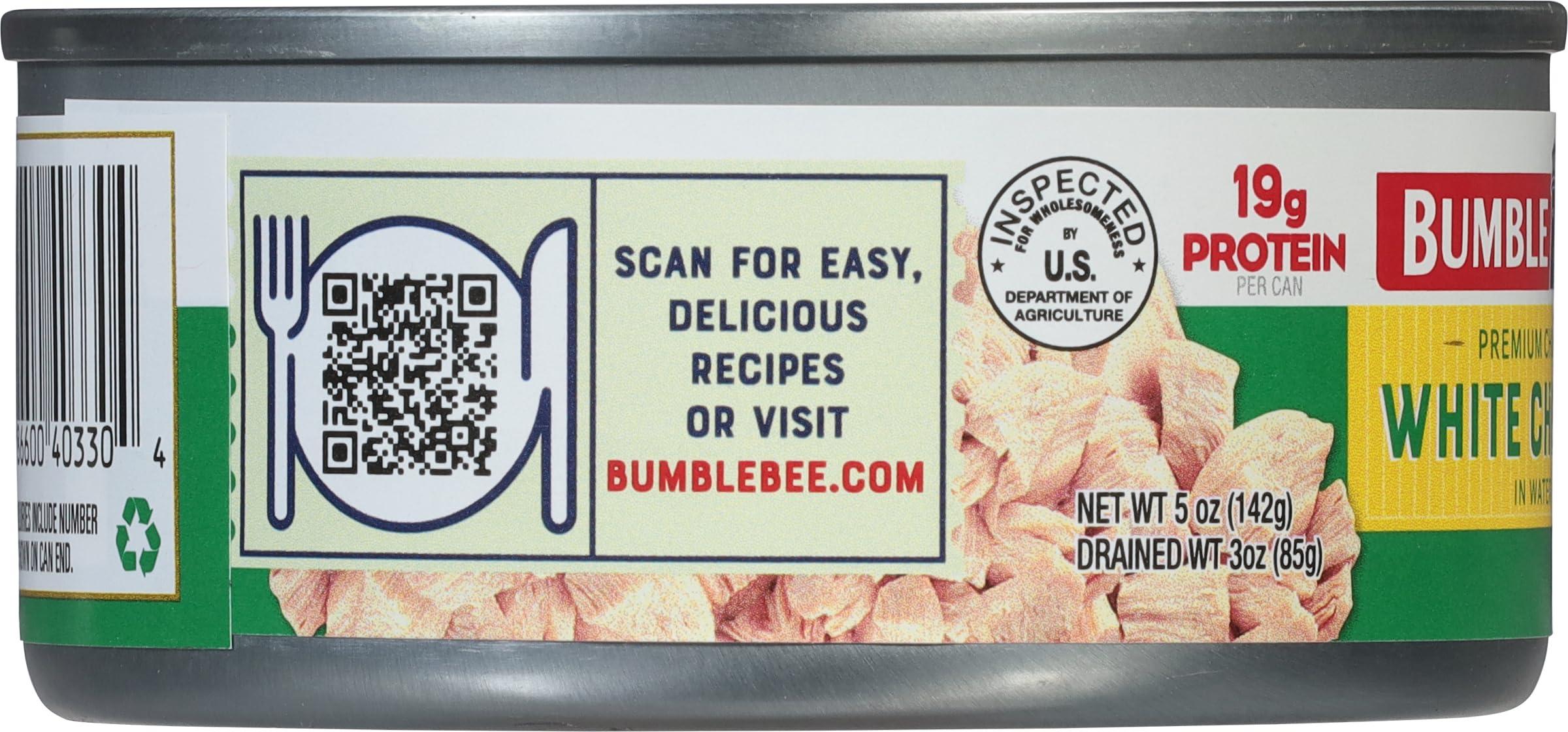 Bumble Bee Premium White Chicken, Chunk in Water, 5 oz Can - 19g Protein per Serving - Gluten Free, Keto Friendly - Image 7
