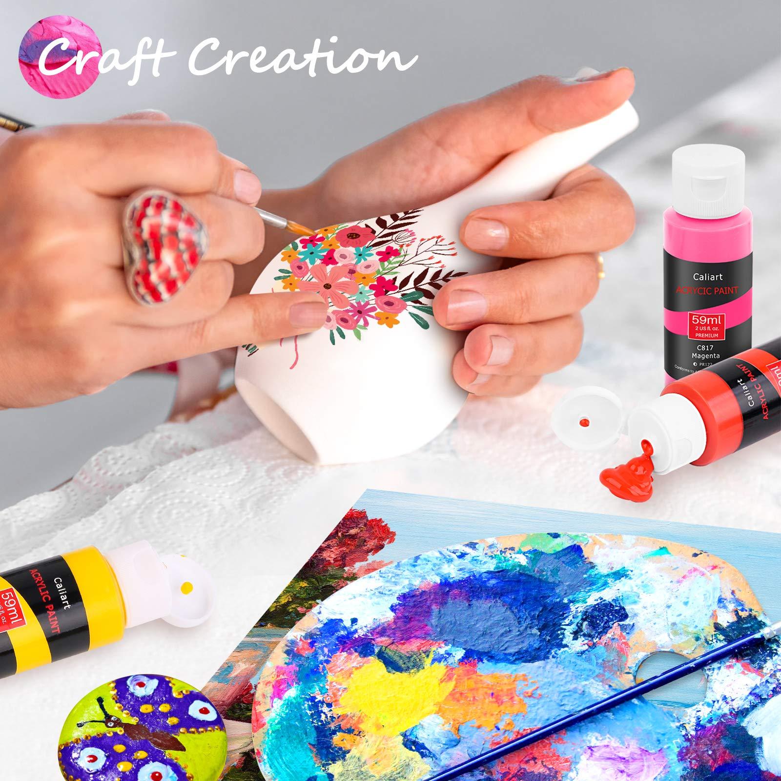 Caliart Acrylic Paint Set With 4 Brushes, 52 Colors (59ml, 2oz) Art Craft Paints for Artists Kids Students Beginners & Painters, Canvas Halloween Pumpkin Ceramic Wood Rock Painting Art Supplies Kit - Image 2