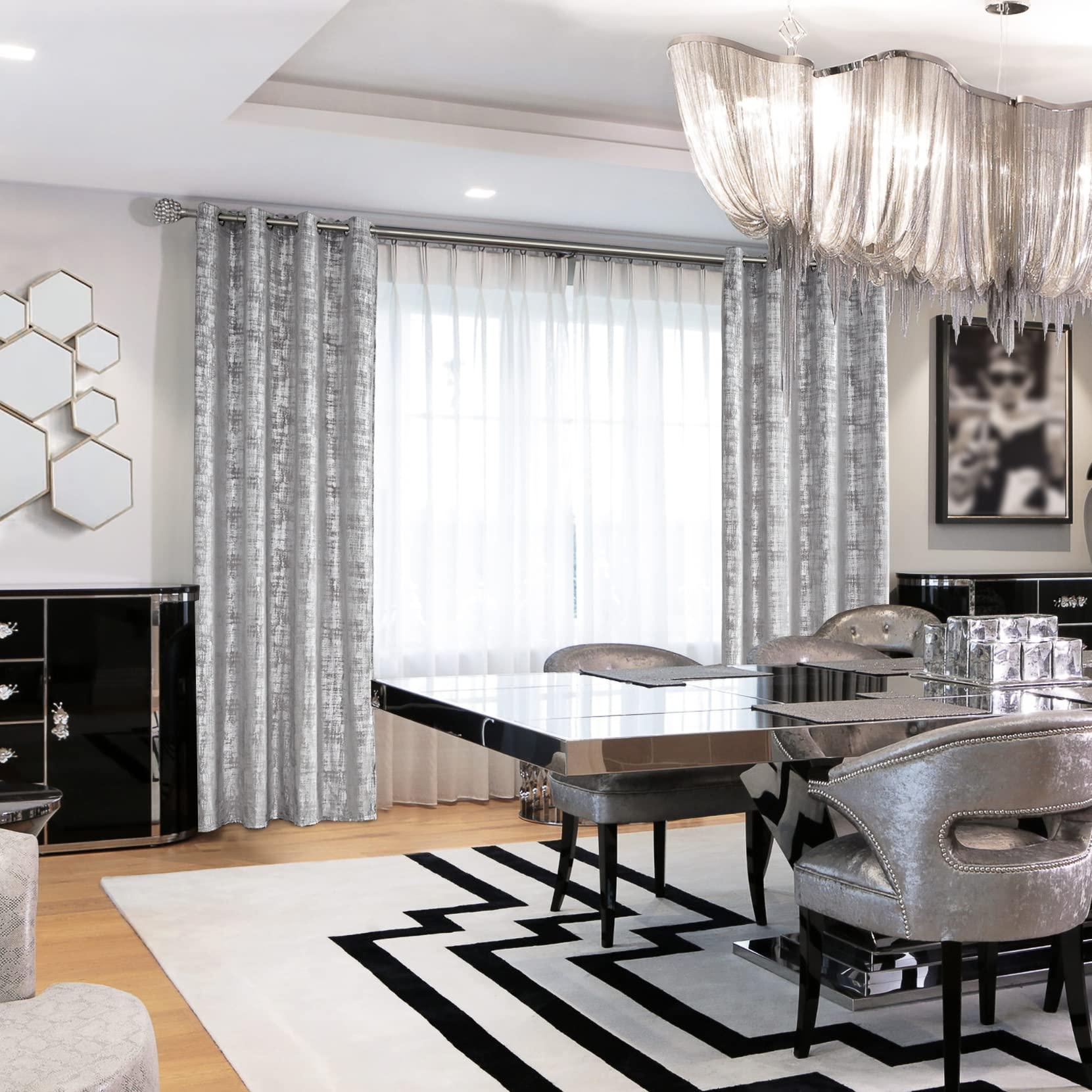 Light Silver Gray Velvet Curtains 96 Inches Long for Living Room 2 Panel Set Shimmer Glitter Shiny Abstract Textured High End Chic Luxurious Fancy Decorative Curtain for Bedroom 52x96 Inch Length - Image 9