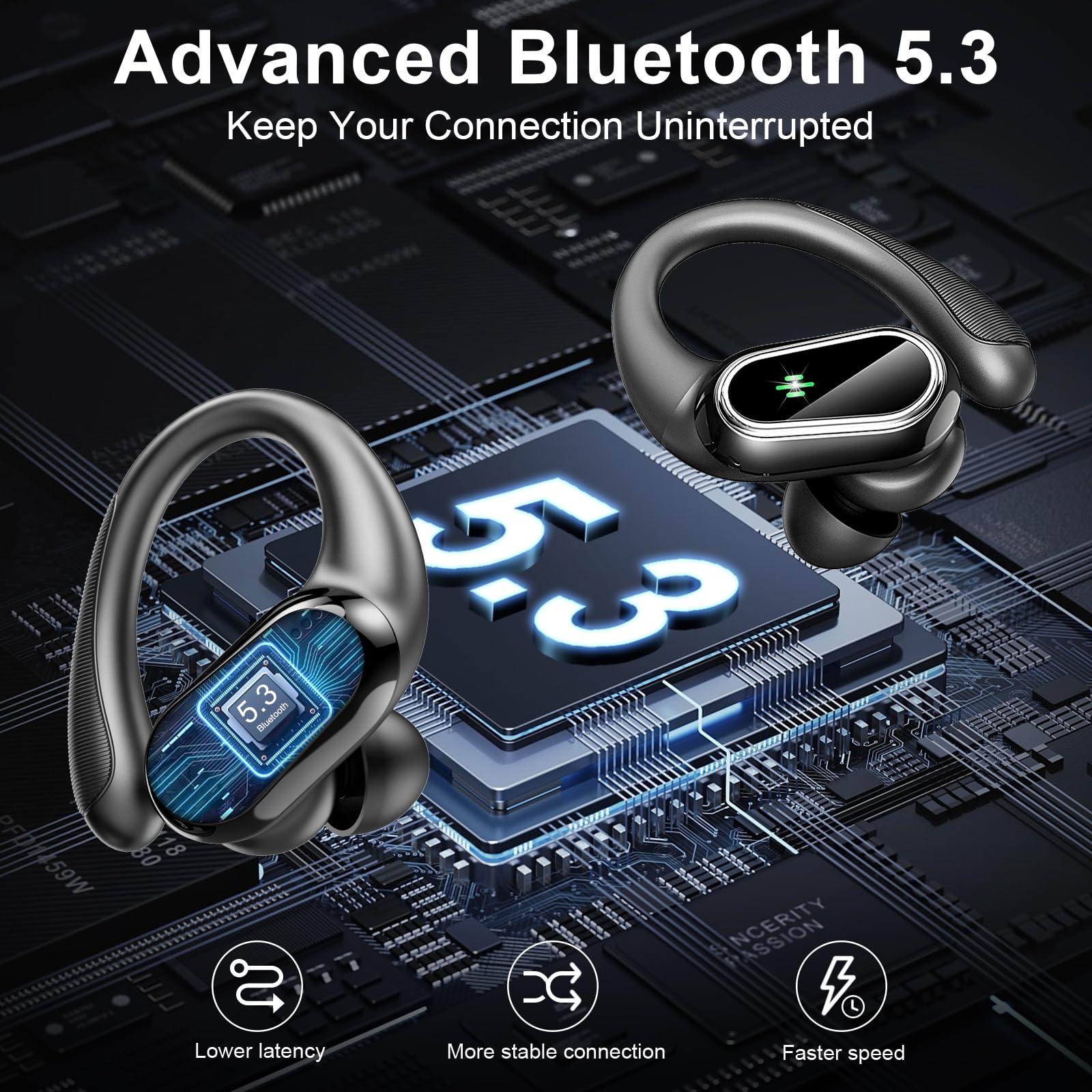 Wireless Earbuds Bluetooth Headphones, Bluetooth Earbuds Stereo Deep Bass, 50hrs Playtime Over Ear Buds and Noise Canceling Mic, Digital Display, IPX7 Waterproof Earphone for Sports/Workout/Running - Image 6