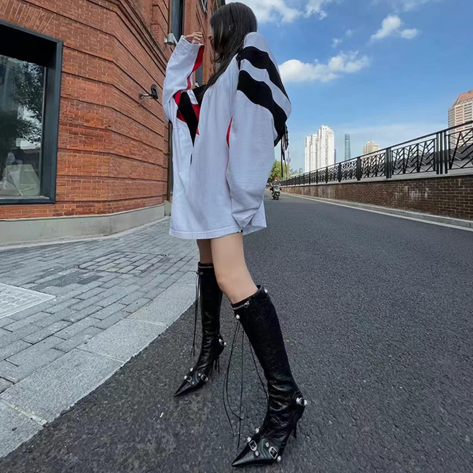 Dsevht Women's Stiletto Black Knee High Boots Sexy Pointed Toe Boot Fashion Trendy High Heel Boots Zipper - Image 7