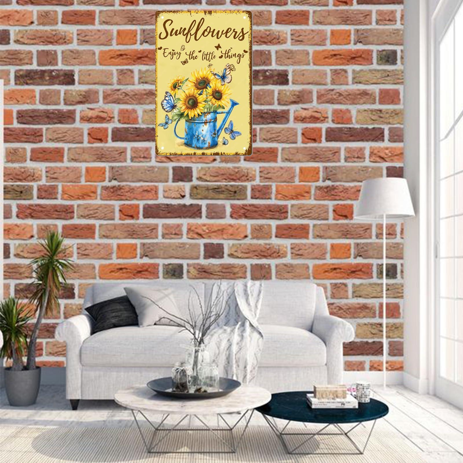 WIZYXQ Metal Signs Sunflowers Enjoy The Little Things Sign Vintage Signs Retro Aluminum Metal Tin Sign for Home Office Kitchen Bar Cafe Garden Wall Decor 12x8 Inch - Image 2