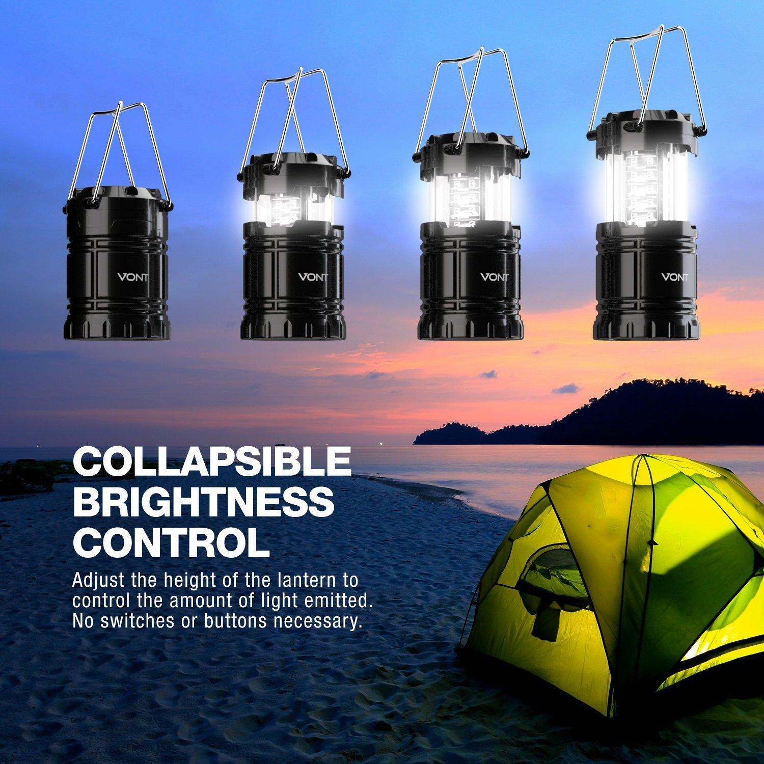 Vont 4 Pack LED Camping Lantern, LED Lanterns, Suitable Survival Kits for Hurricane, Emergency Light for Storm, Outages, Outdoor Portable Lanterns, Black, Collapsible, (Batteries Included) - Image 2