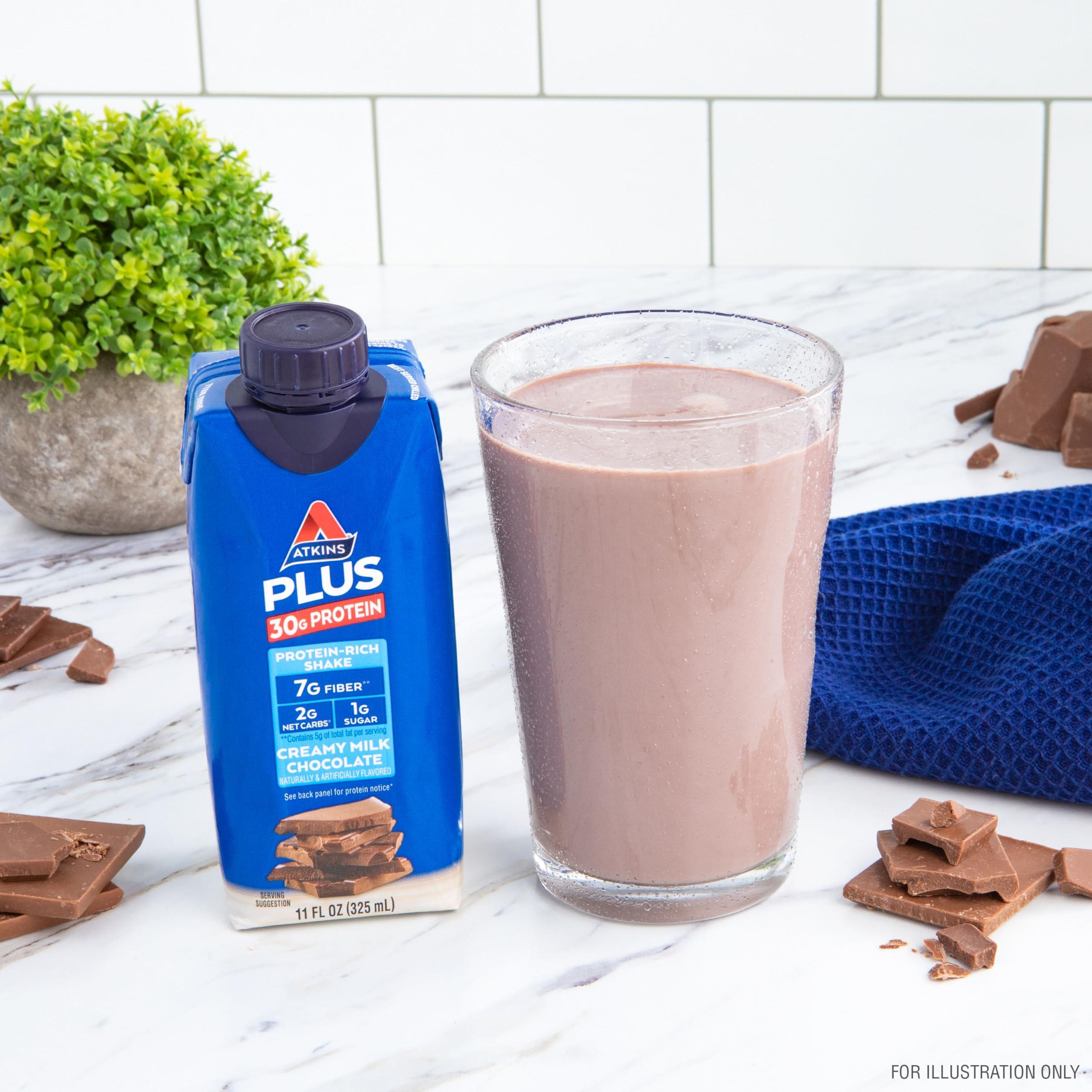 Atkins Creamy Milk Chocolate PLUS Protein Shake, 30g Protein, 7g Fiber, 2g Net Carb, 1g Sugar, Keto Friendly, Low Carb, High Protein Drink, 12 Count - Image 4