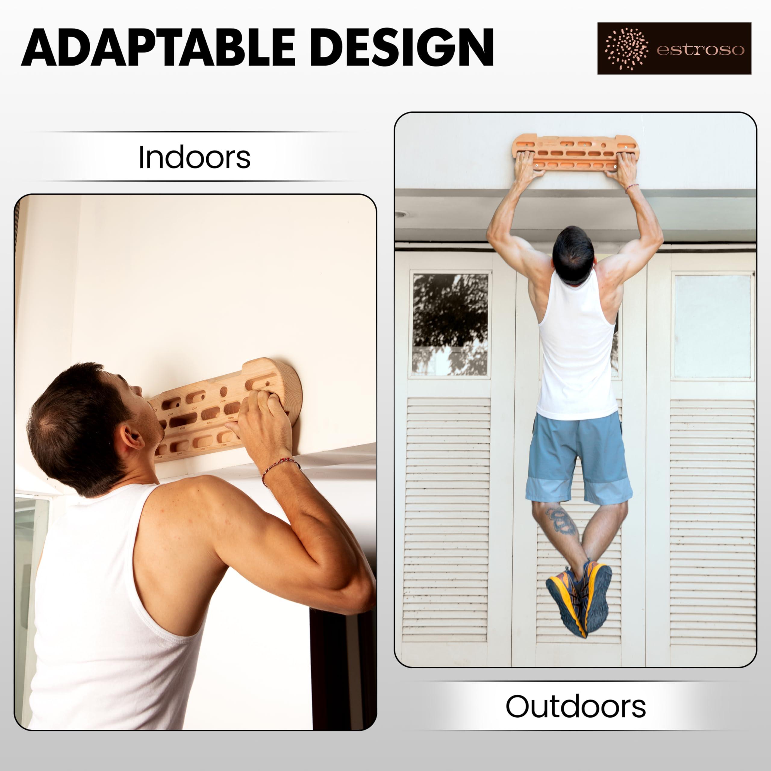 ESTROSO Wooden Hangboard - Training Hang Board with Adjustable Grip Depths, Grip Strengthener, Forearm Exerciser, Pull Ups - Climbing Fingerboard with Installation Kit - Image 6