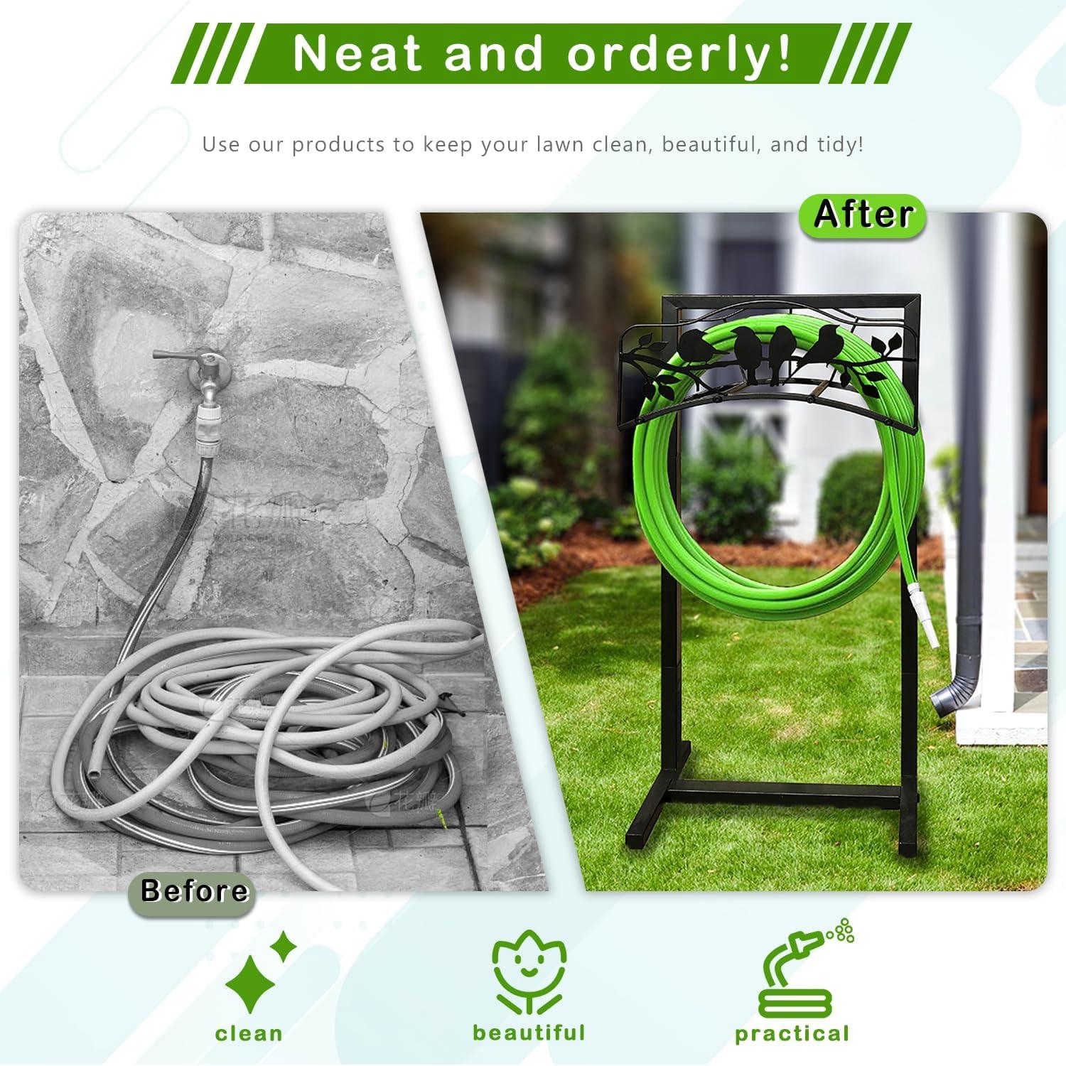 Garden Hose Holder - Water Hose Holder - 4 Spikes Garden Hose Reel Heavy Duty Metal Hose Stand - For Outside Yard Lawn - Image 4