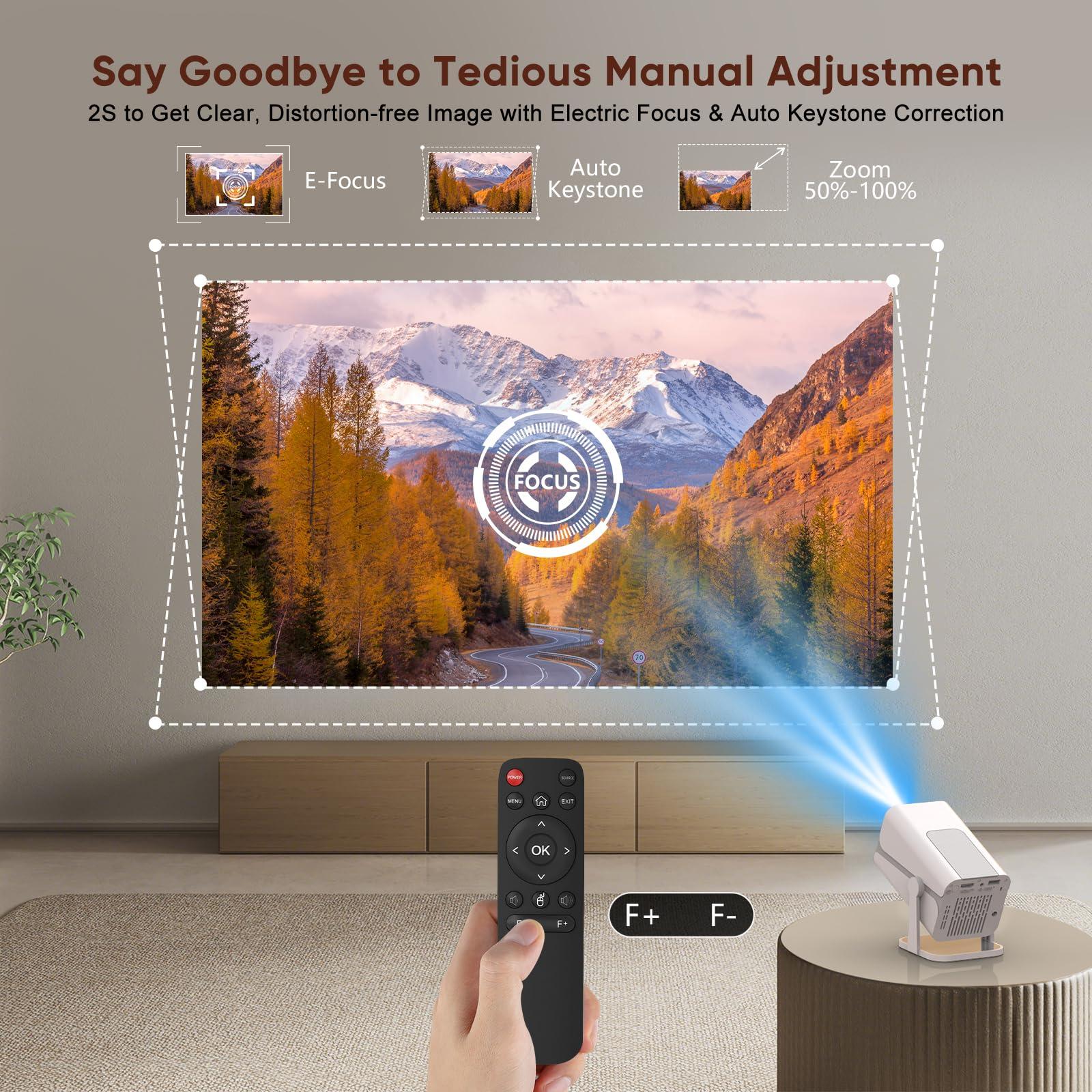[Built-in Apps & Electric Focus] Smart Mini Projector with WiFi and Bluetooth, 270°Rotatable Portable Movie Projector 1080P Support, Auto Keystone Proyector for Smartphone/TV Stick/Laptop/HDMI - Image 2