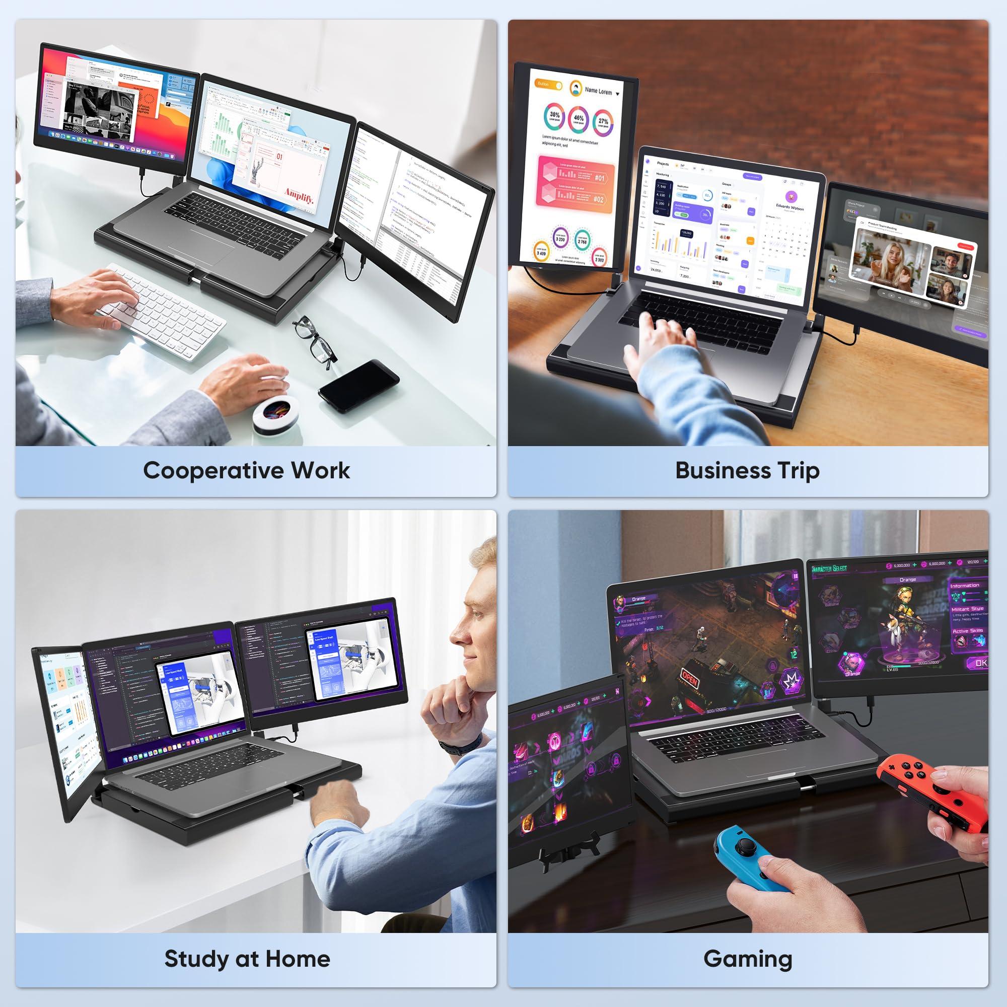 Setclod 14" FHD 1080P Laptop Monitor Extender, Triple Screen, Portable, Compatible with Mac, Windows, Chrome - Image 6