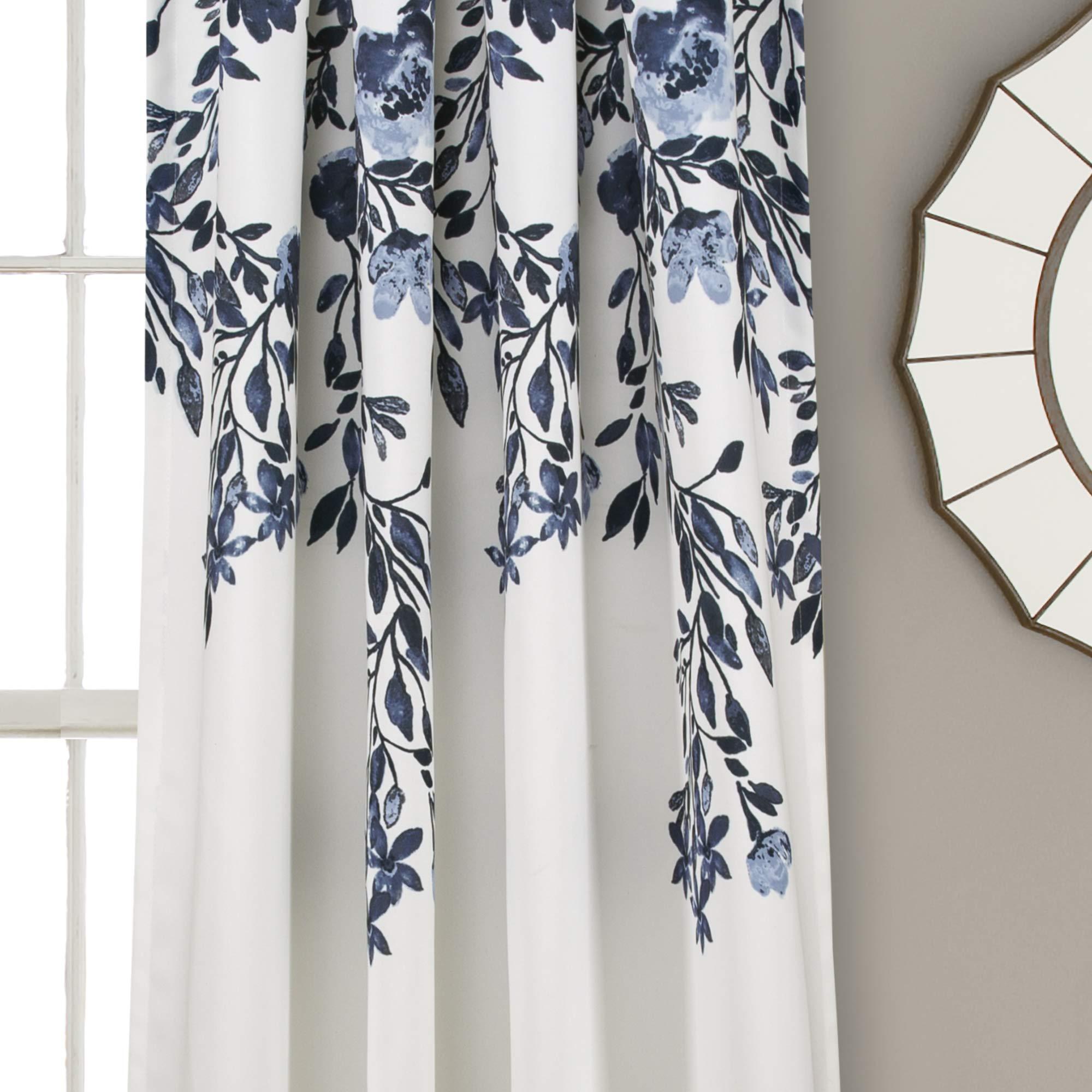 Lush Decor Tanisha Curtains - Light Filtering Window Panel Set, Pair - Floral Vine Print, Beautiful, Modern, Elegant Home Decor - 52" W x 84" L, Navy & White - Image 3
