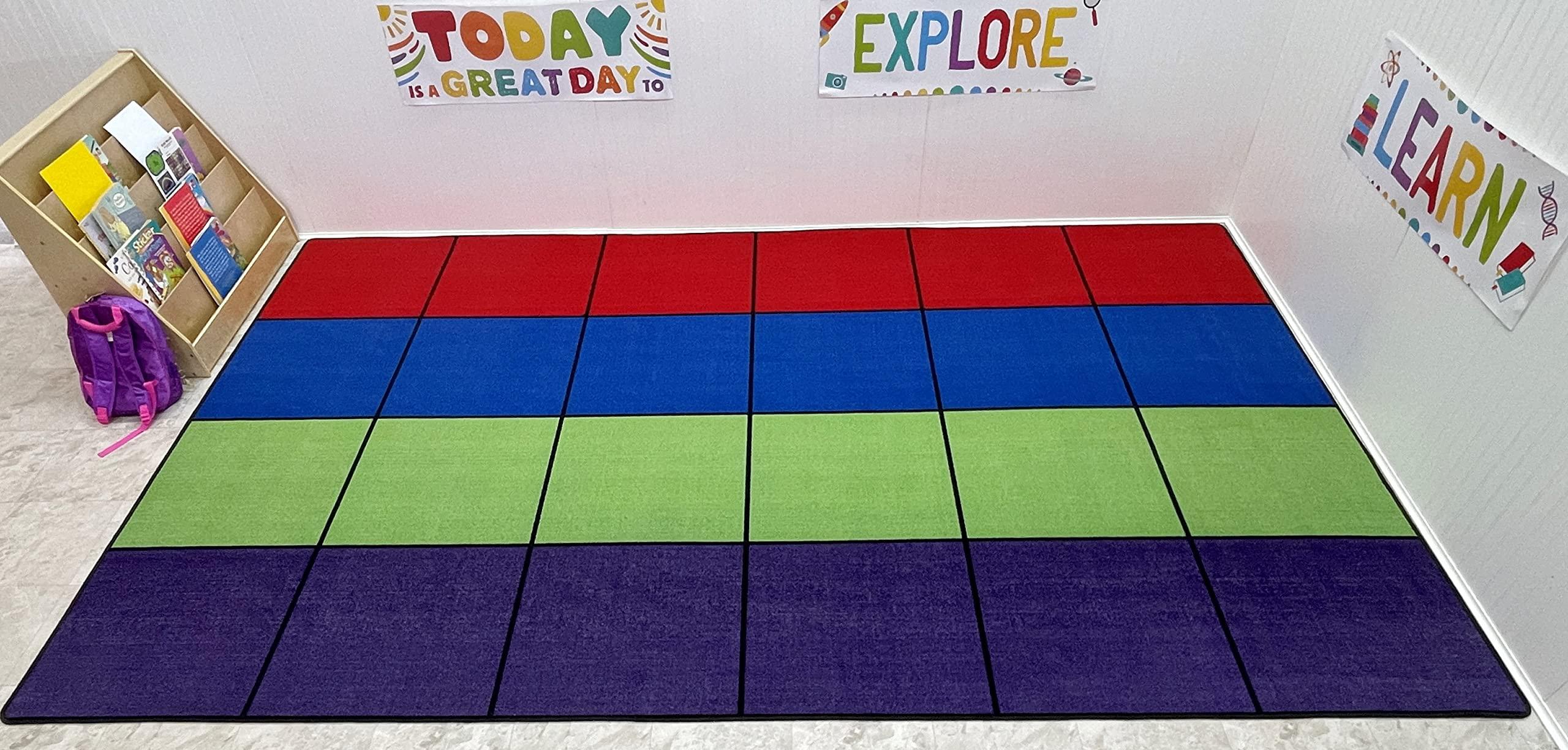 KidCarpet.com Blocks Seating Classroom Rug Multi with 24 Squares, 7'6" x 12' Rectangle - Image 2