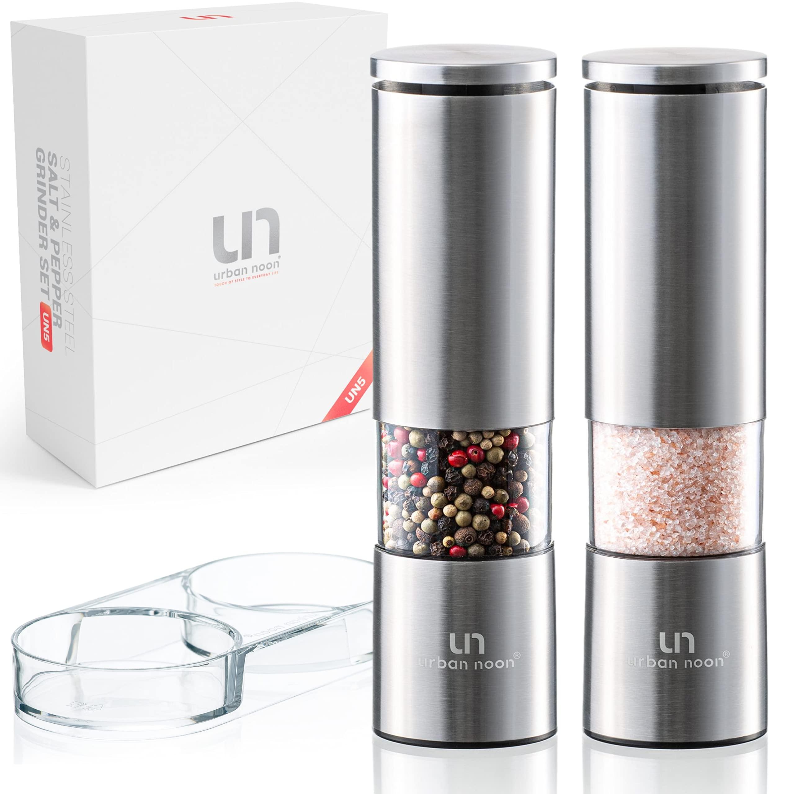 Salt and Pepper Grinder Set - Stainless Steel Pepper Grinder and Salt Grinder with Tray in Luxurious Gift-Box - Manual Mills with Ceramic Grinders and Adjustable Coarseness (Set of 2 plus Tray) - Image 8
