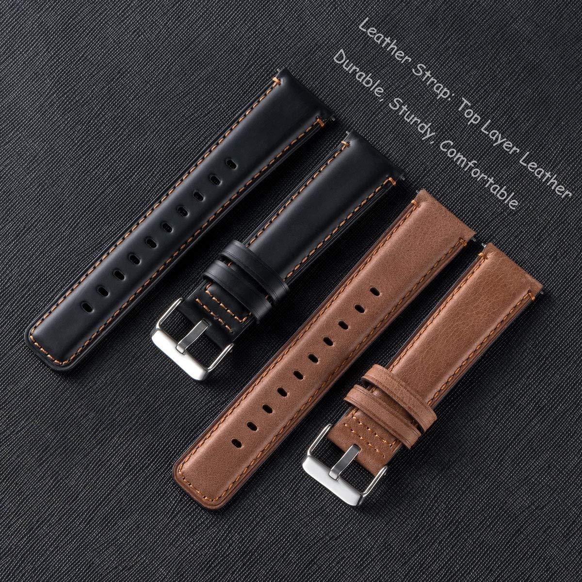 Galaxy Watch 3 45mm Bands 2 Pack, Compatible with Samsung Band, Width 22mm Leather, for Men Women Quick Release Smart Straps Unisex Size(Black+Brown) - Image 8