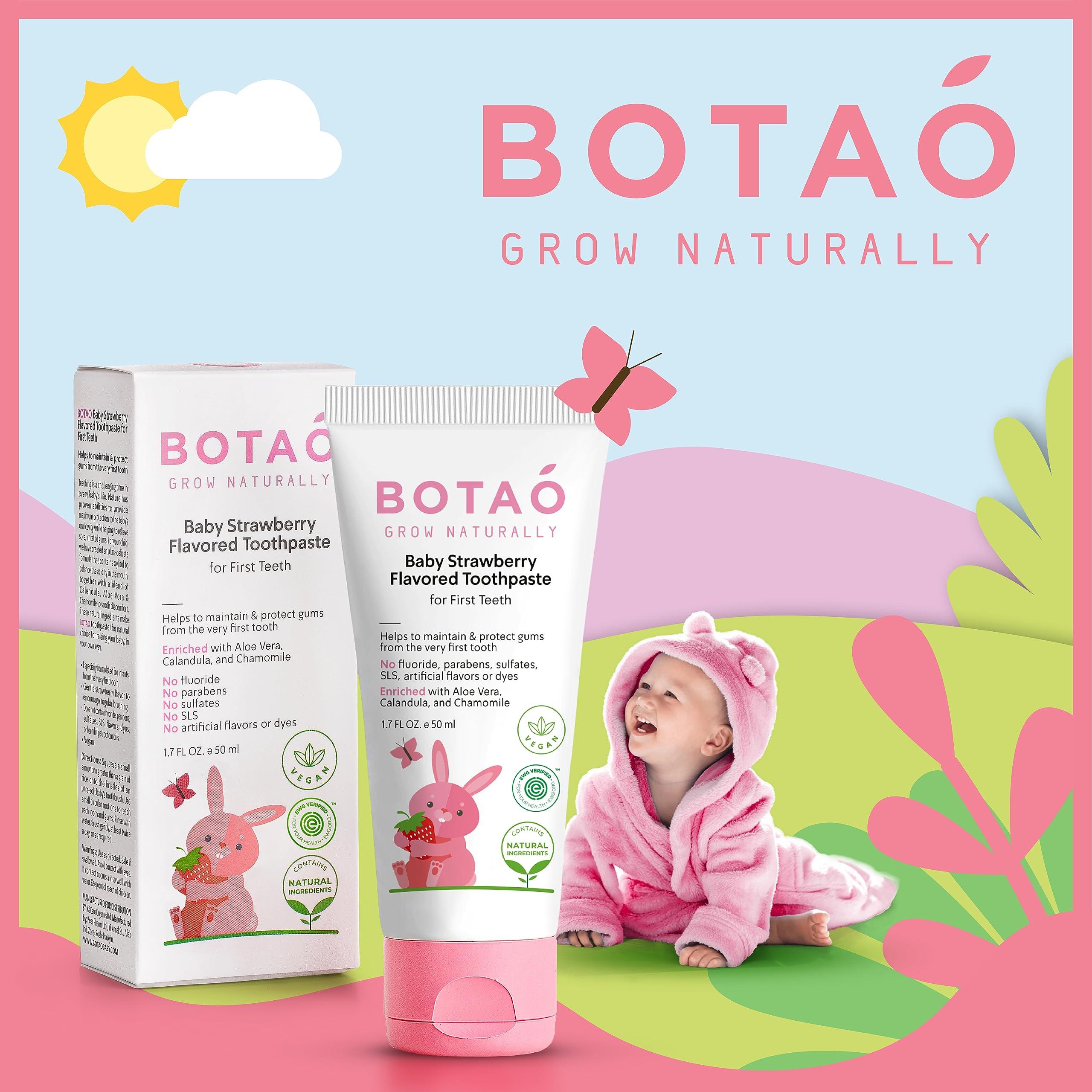 BOTAO Fluoride Free Baby Toothpaste | Strawberry Flavored - Organic Training Natural Toddler Toothpaste for Toddlers | EWG Verified, Vegan, SLS Free, Safe to Swallow, Aloe Vera -1.7Oz - Image 2