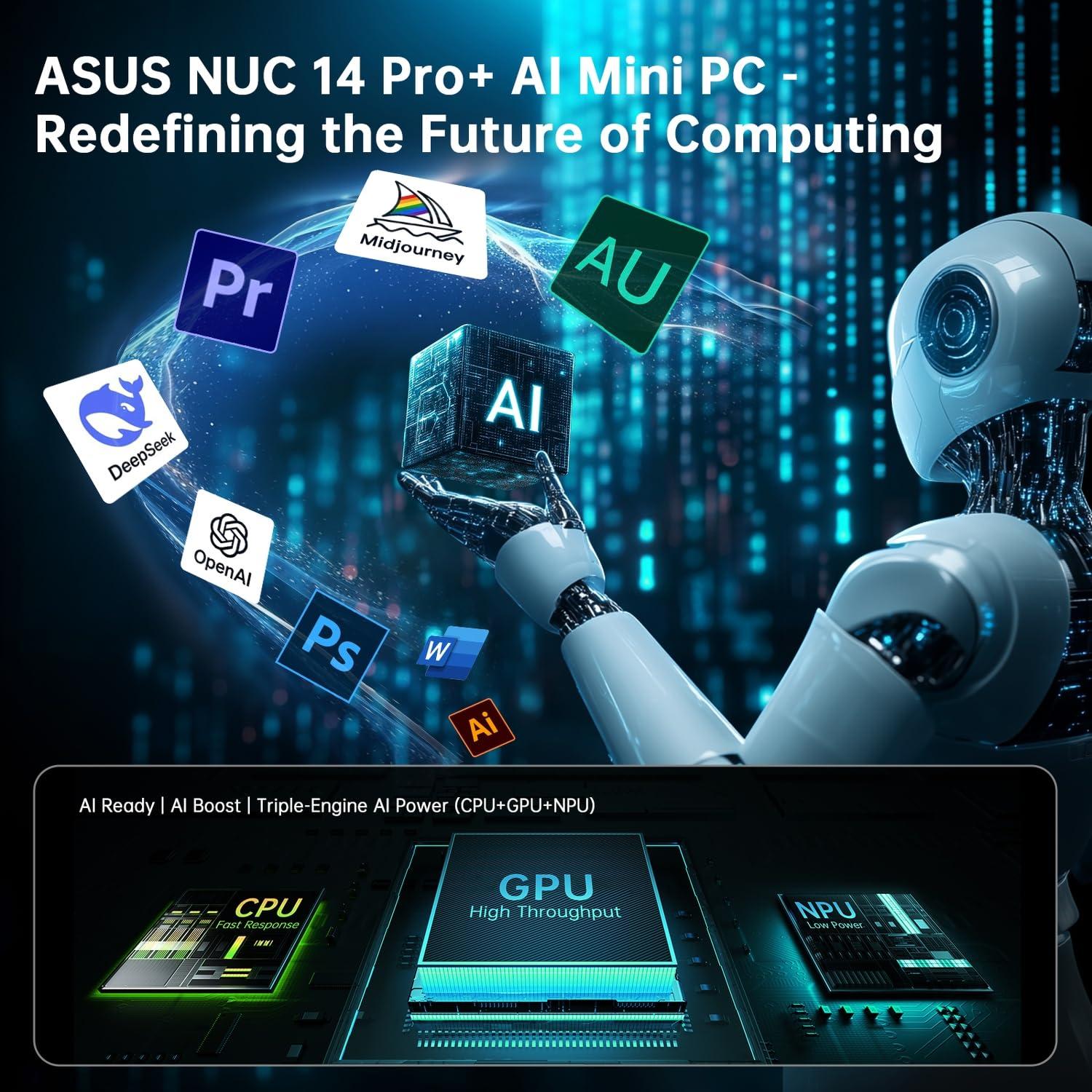 ASUS NUC 14 Pro+ AI Mini PC, Intel Ultra 9 185H (16C/22T, Up to 5.1GHz), 32GB DDR5 RAM, 1TB PCIe SSD, Mini Desktop Computer Win 11 Pro, WiFi 6E, BT 5.3, Thunderbolt 4, 8K HDR, VESA Mount Small PC - Image 5