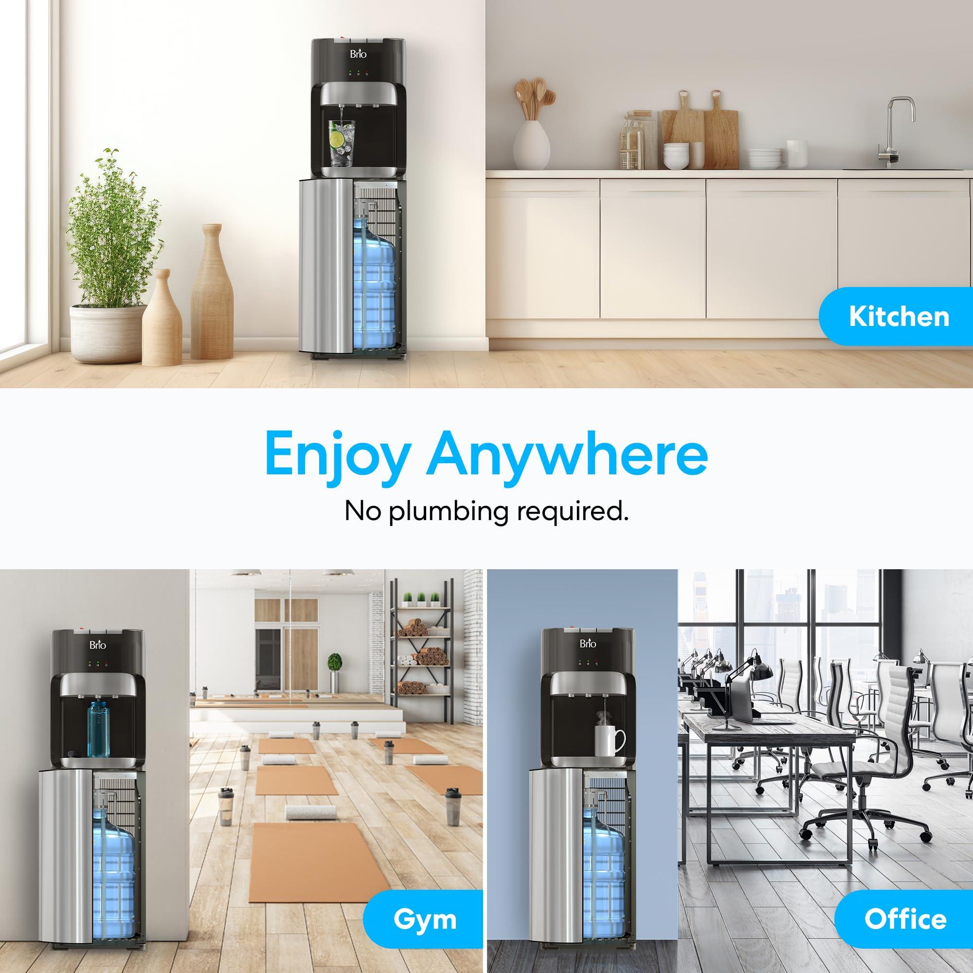 Brio Bottom Loading Water Cooler Dispenser for 5 Gallon Bottles - 3 Temperatures with Hot, Room & Cold Spouts, Child Safety Lock, LED Display with Empty Bottle Alert, Stainless Steel - Image 7