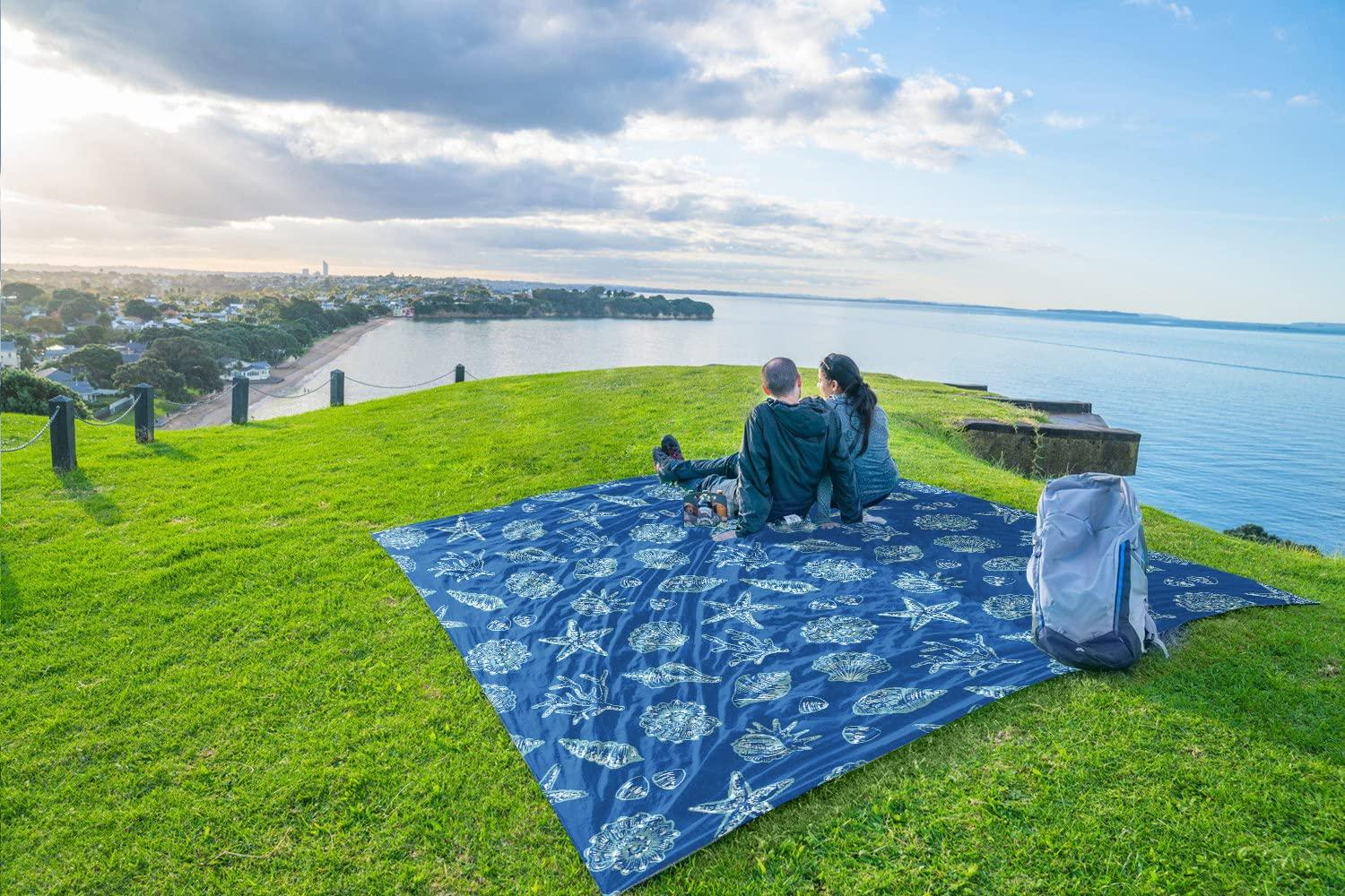 WEKAPO Beach Blanket Waterproof Sandproof Oversized, Extra Large Beach Mat Sand Free, Lightweight & Compact Sand Free Mat with 6 Stakes & 4 Corner Pockets - Image 8